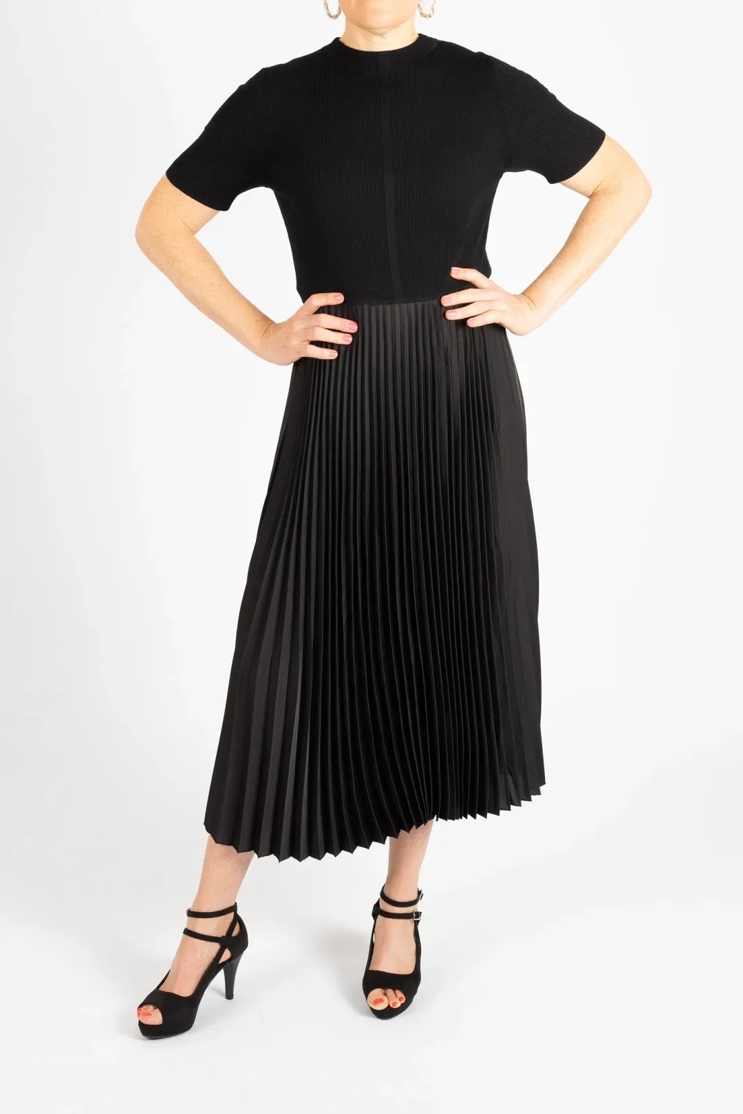 Hugo Boss Plissé Pleats Dress with Knitted Top Black Size M for rent on The Volte - main image