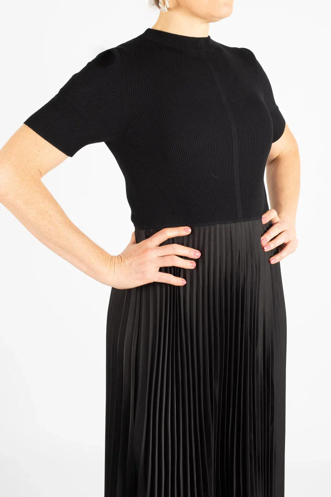 Hugo Boss Plissé Pleats Dress with Knitted Top Black Size M for rent on The Volte - main image
