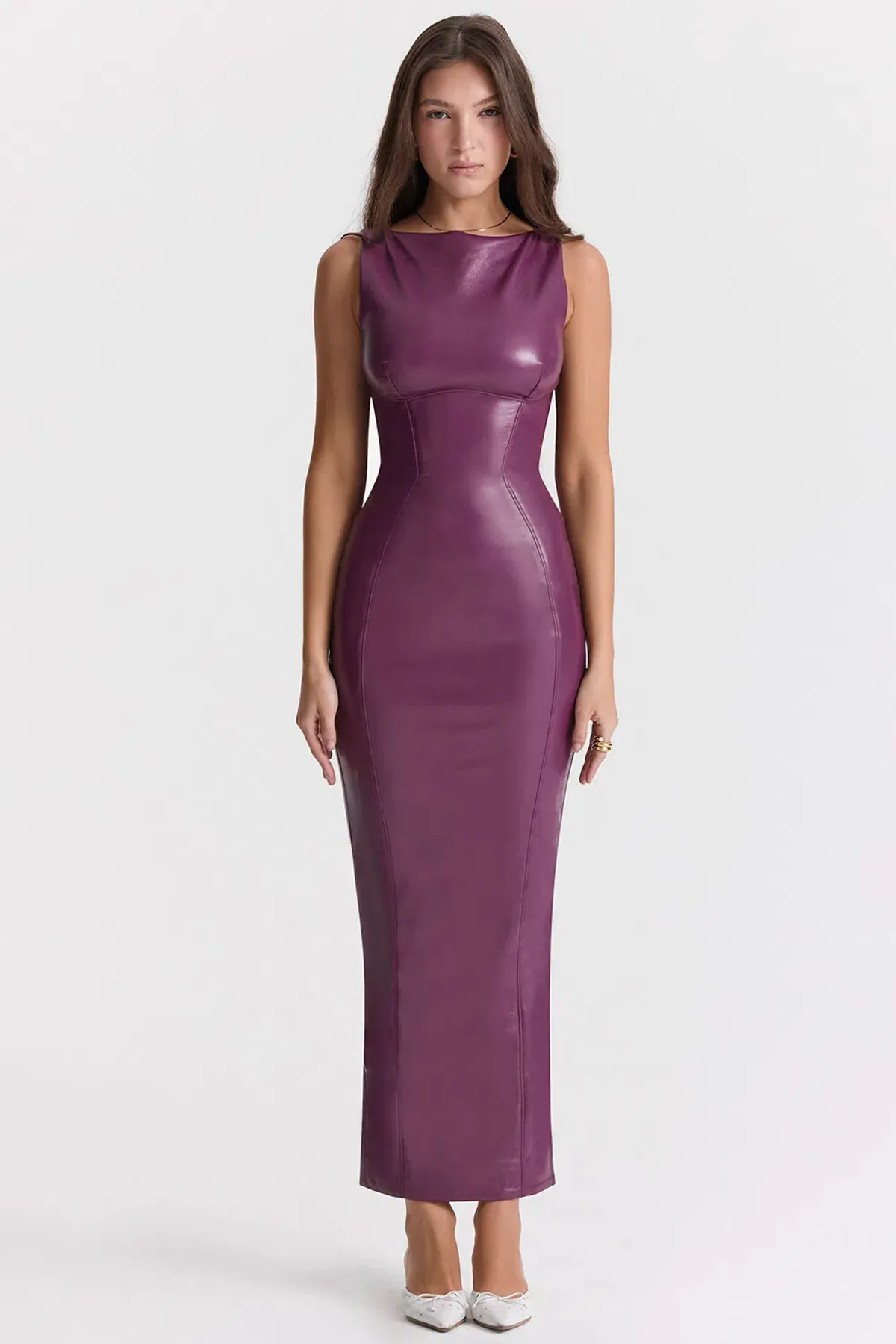 House of CB Sahara Merlot Vegan Leather Maxi Dress Purple Size Small / AU 8 - Image 2