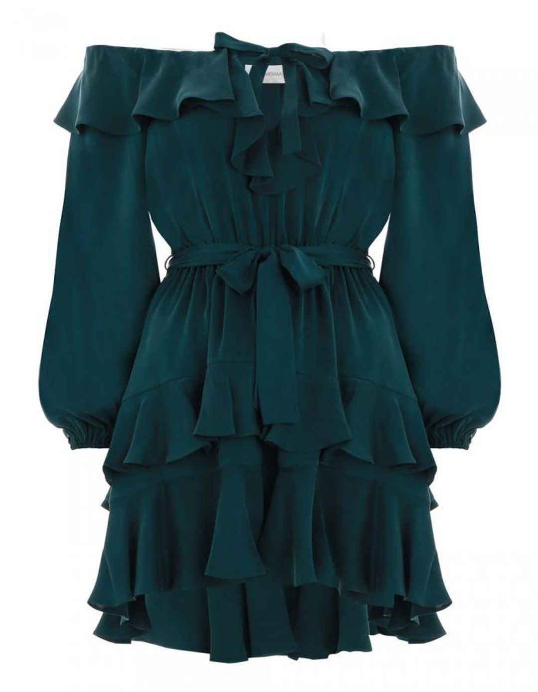 Zimmermann Flounce Off Shoulder Mini Dress Green Size 8 for rent on The Volte - main image