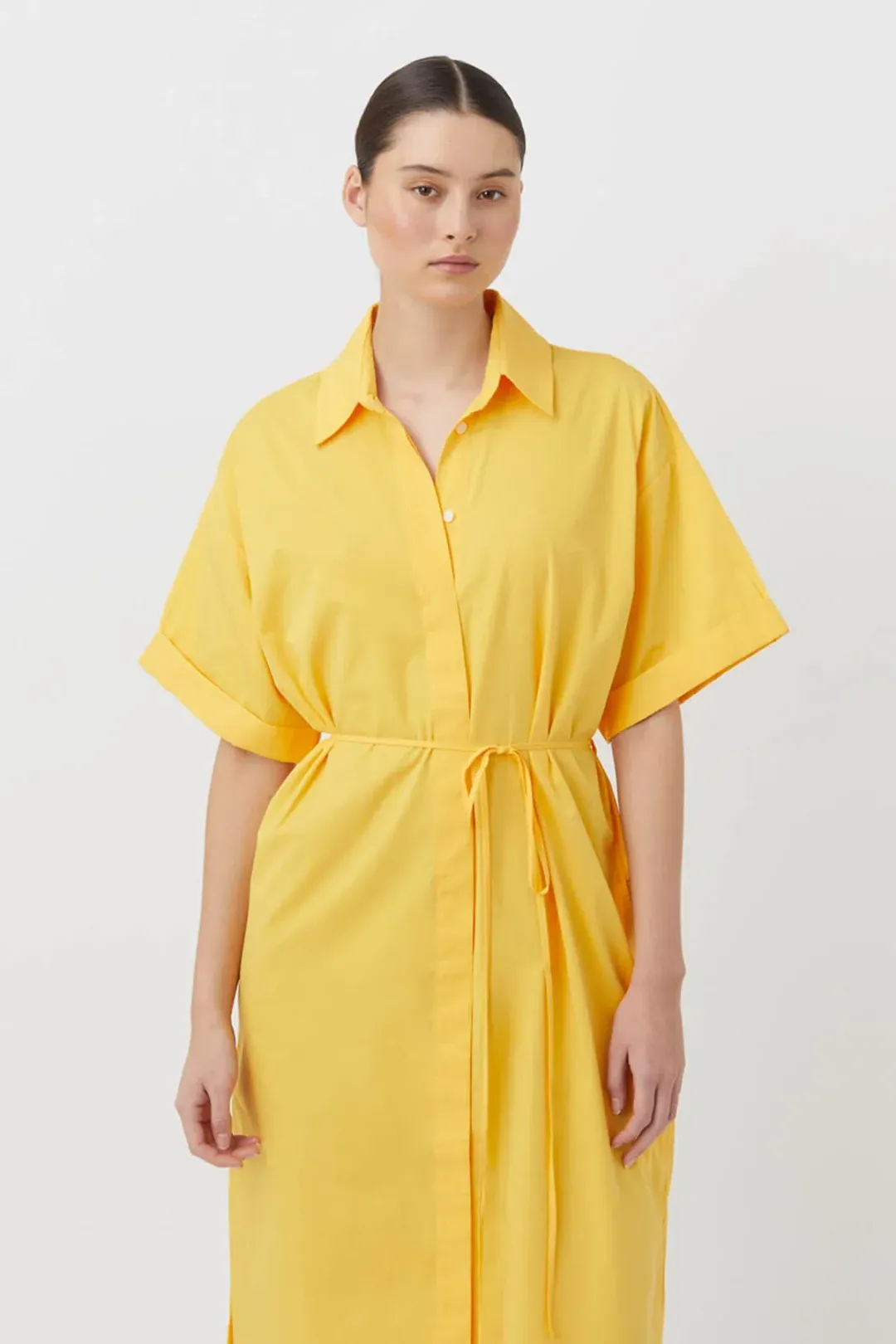 Camilla & Marc Wally Shirt Midi Dress Honey Yellow Gold Size 10 for rent on The Volte - main image