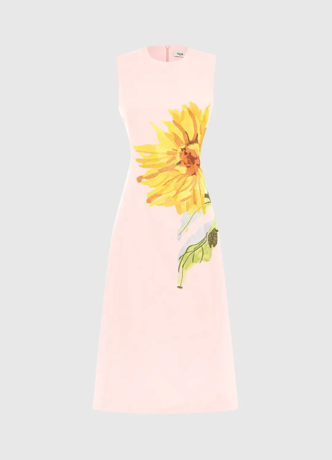 Leo Lin Cleo Sleeveless Midi Dress Sunflower Print in Pink Size 10  for rent on The Volte - main image