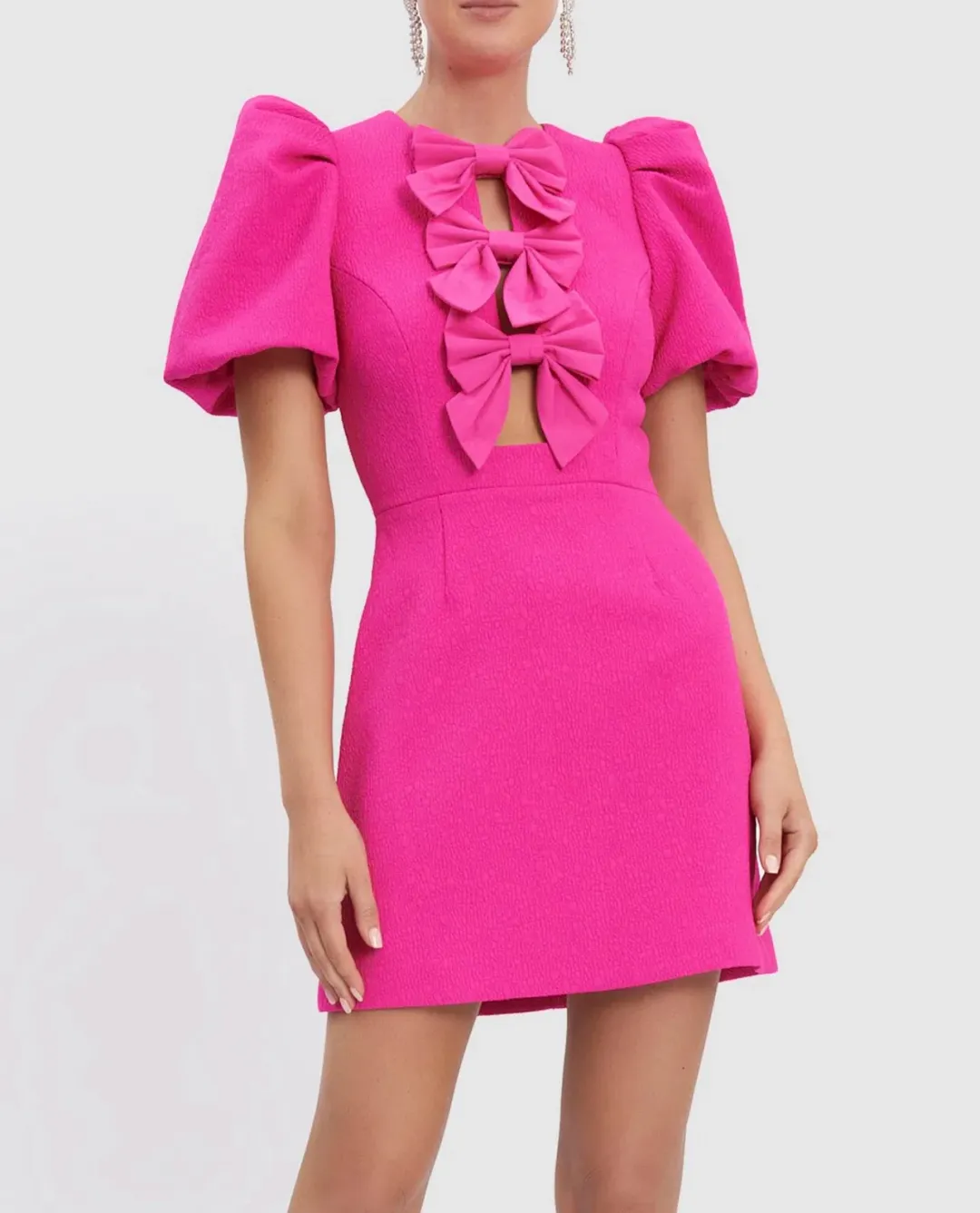 Rebecca Vallance Cecily Bow Mini Dress Hot Pink Size 10 for rent on The Volte - main image