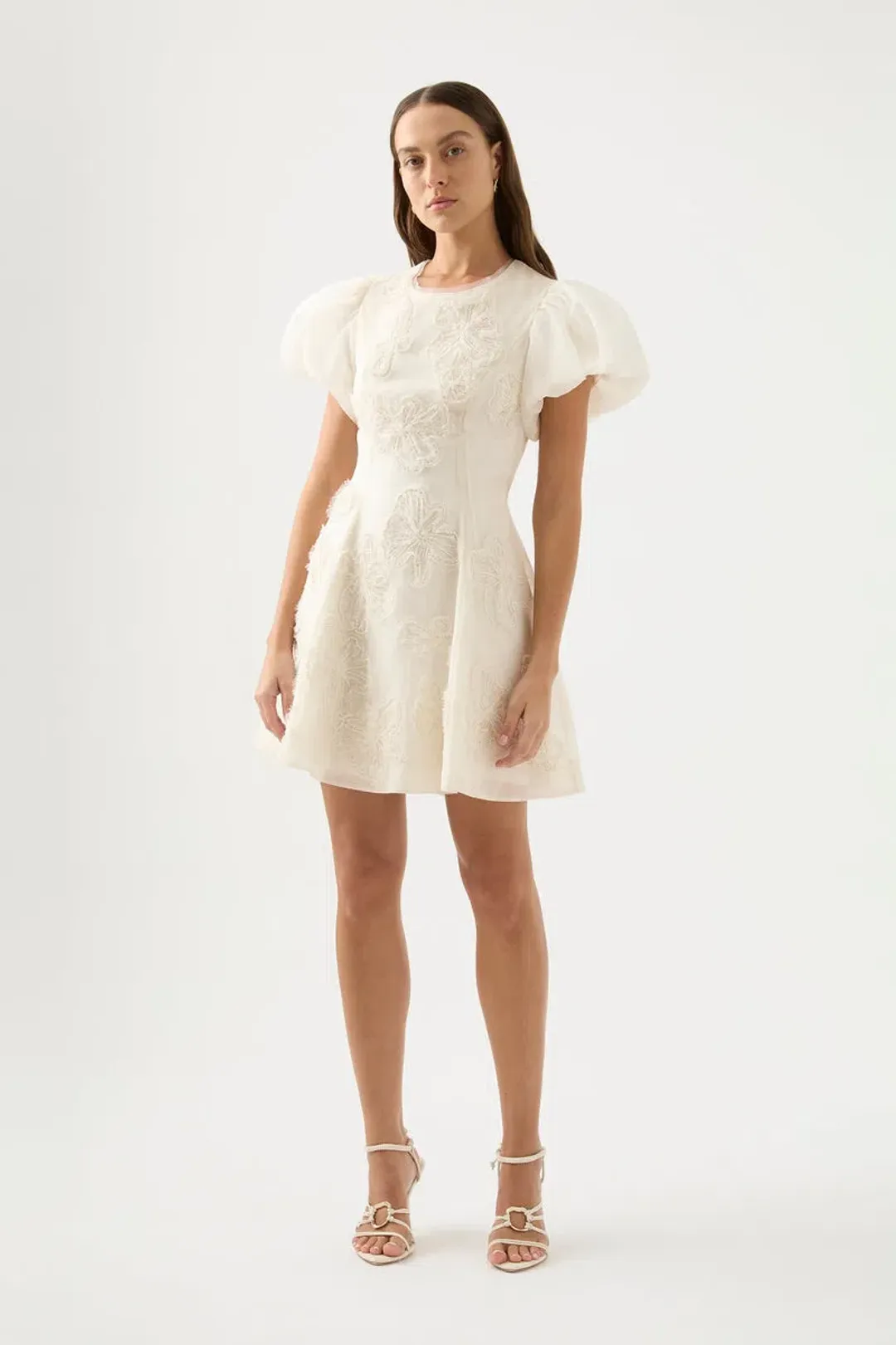 Aje Vera Beaded Flower Mini Dress White Size 6 for rent on The Volte - main image