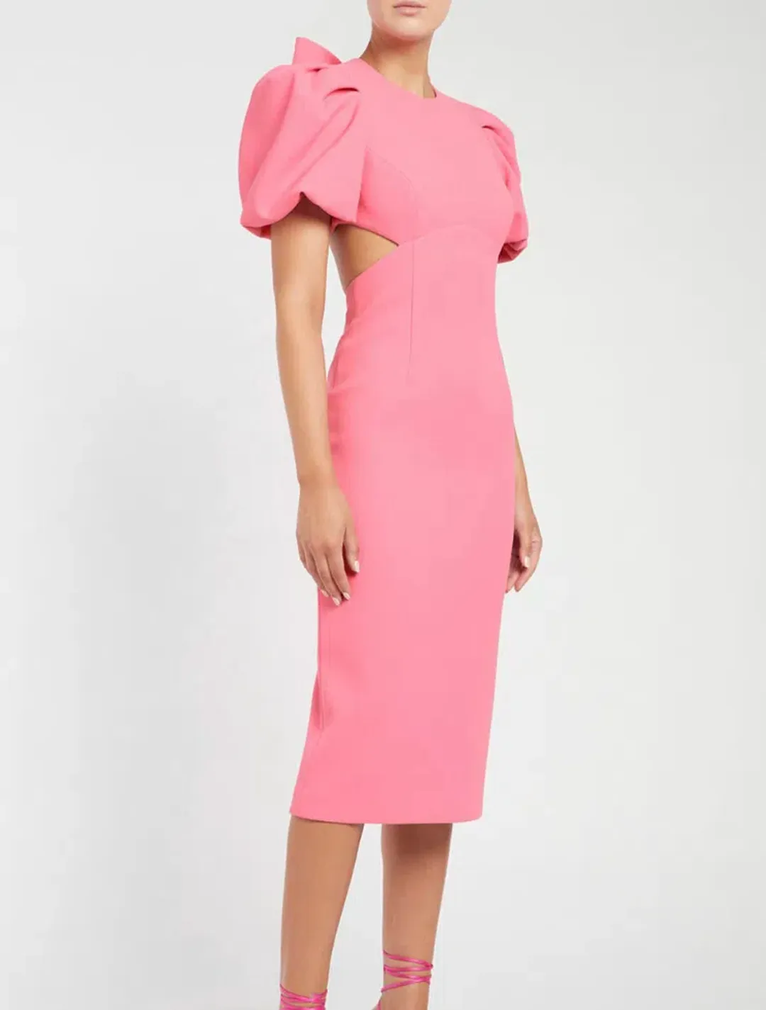 Rebecca Vallance Ally Cut Out Midi Dress Pink Size 6 for rent on The Volte - main image