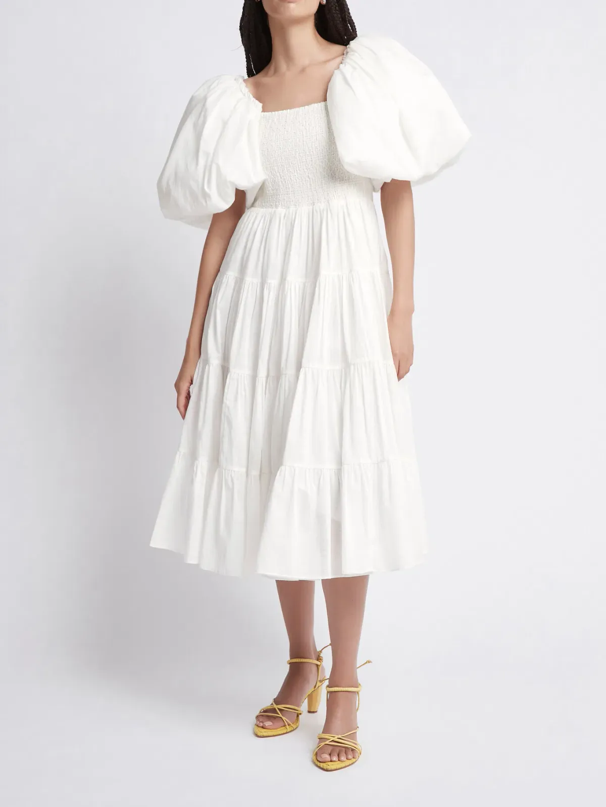 Aje Cherished Midi Dress Ivory Size 8 for rent on The Volte - main image