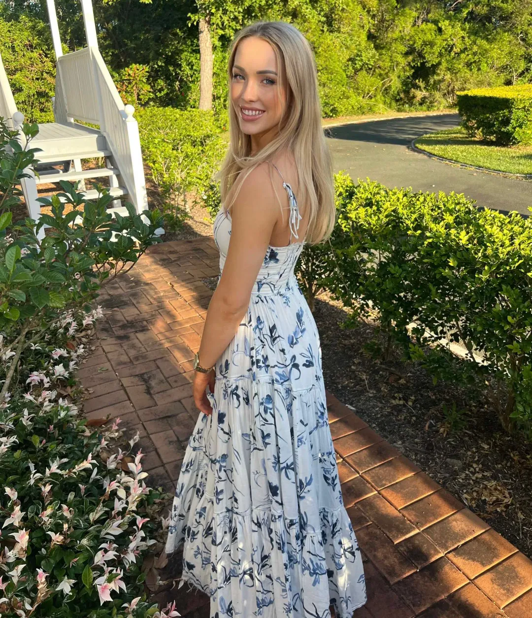 Aje Charlotte Midi Dress Navy Vine Print Size 6 for rent on The Volte - main image