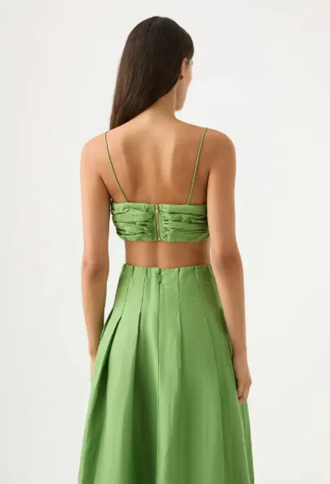 Aje Thea Draped Twist Crop Top & Paradiso Cinched Midi Skirt Set Green Size 12 / L for rent on The Volte - main image