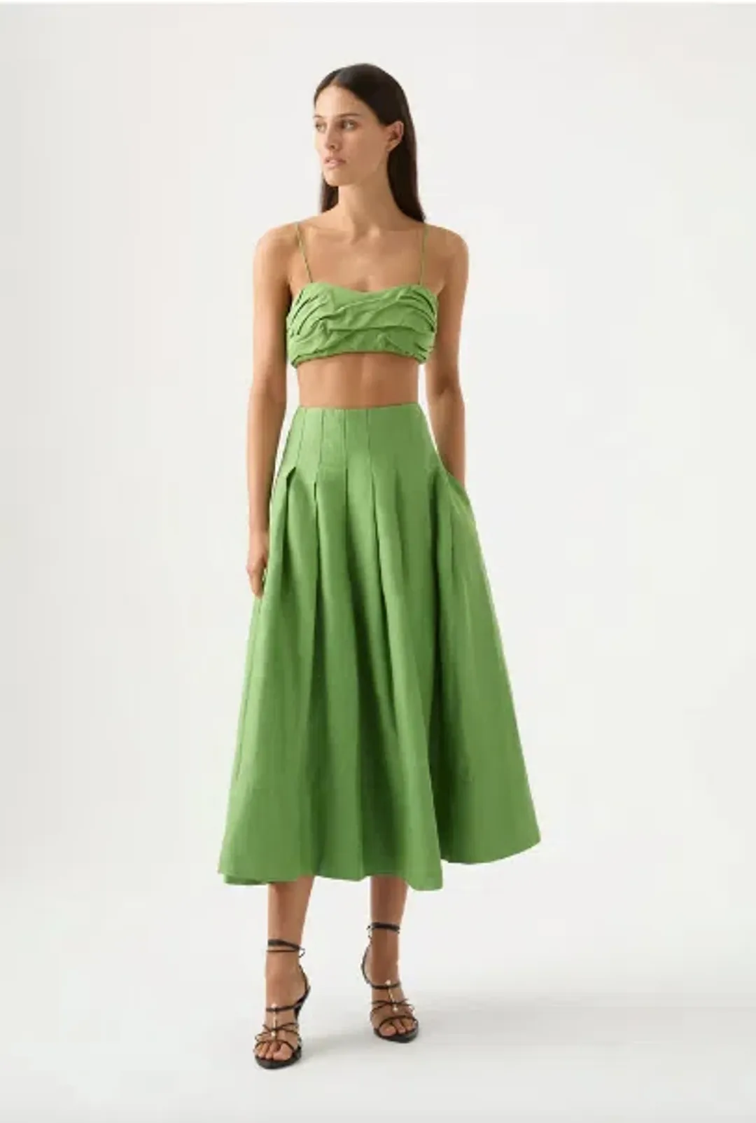 Aje Thea Draped Twist Crop Top & Paradiso Cinched Midi Skirt Set Green Size 12 / L for rent on The Volte - main image