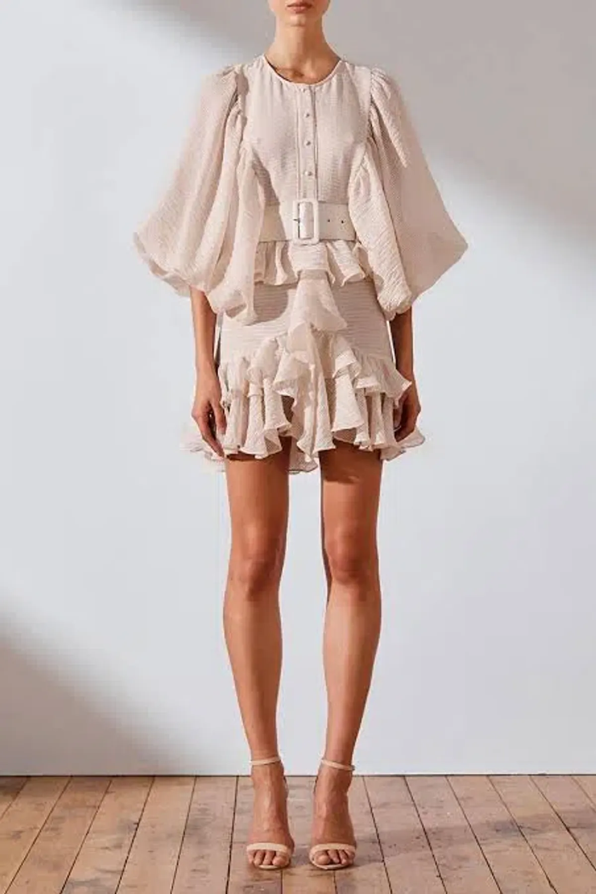 Shona Joy Charlotte Draped Mini Dress Desert Ecru Size 10 / M - Image 1