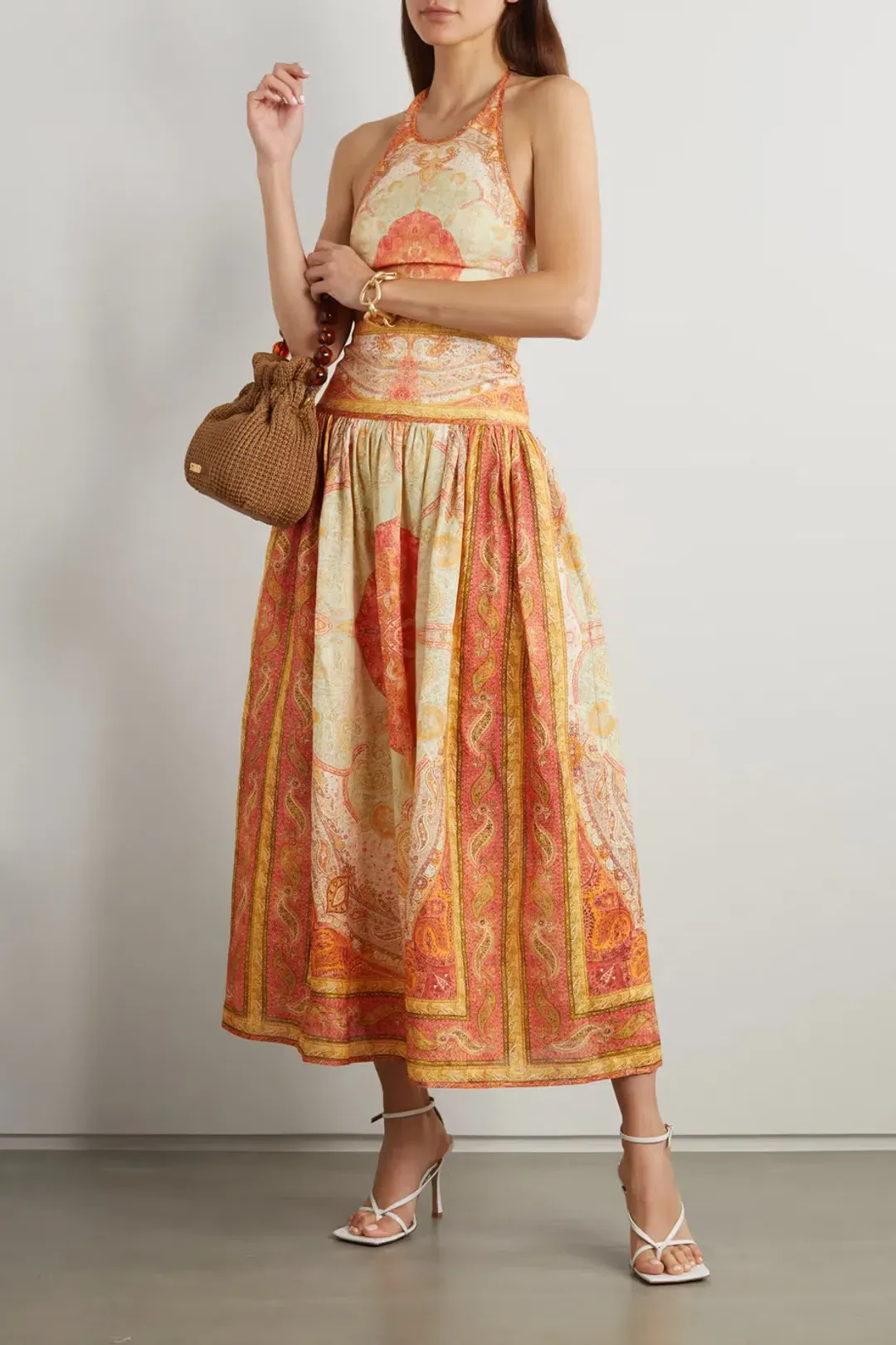 Zimmermann Anneke Cutout Paisley Linen Maxi Dress Orange Print Size 2 / AU 12 for rent on The Volte - main image