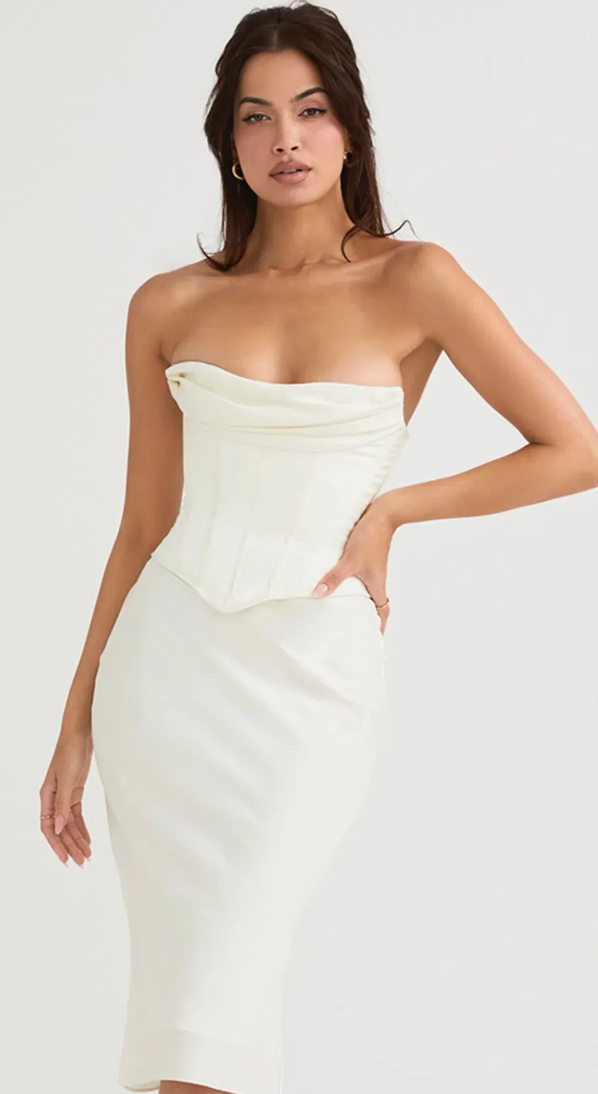 House Of Cb Sienna Satin Strapless Dress Ivory Size M/Au 10  - Image 2