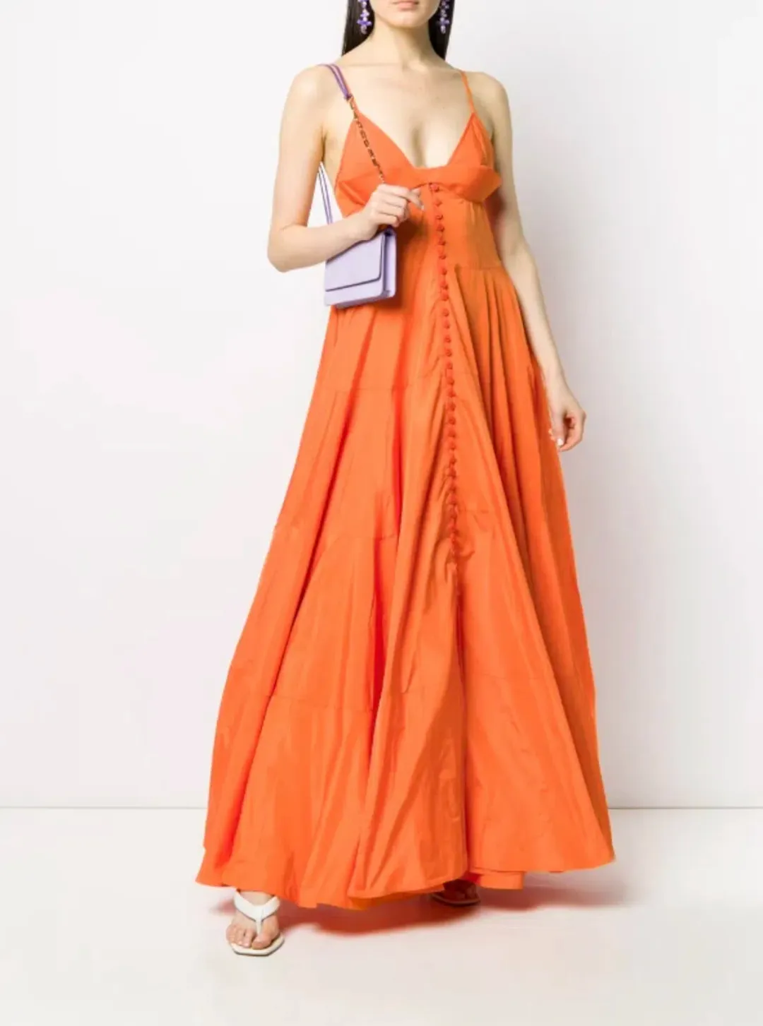 Jacquemus La Robe Manosque Tiered Maxi Dress Orange Size AU 8 for rent on The Volte - main image