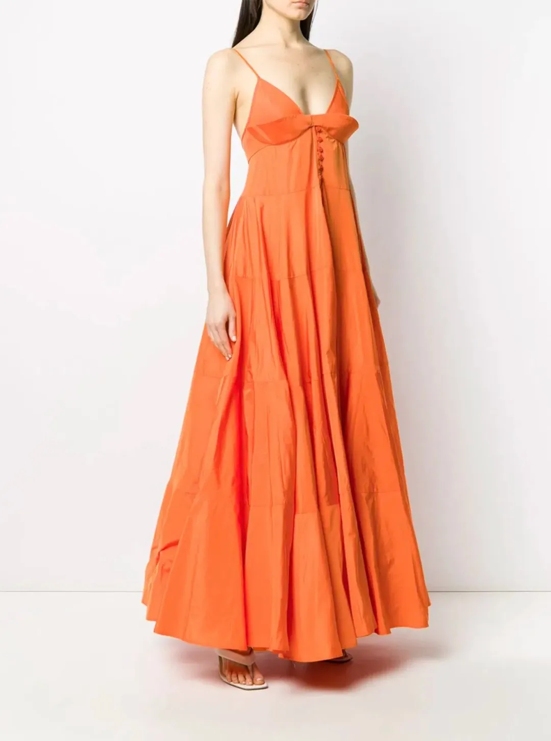 Jacquemus La Robe Manosque Tiered Maxi Dress Orange Size AU 8 for rent on The Volte - main image