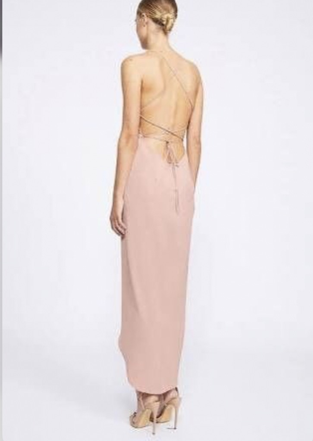 Shona joy lace up dress, cowl neck, dusty pink for rent on The Volte - main image