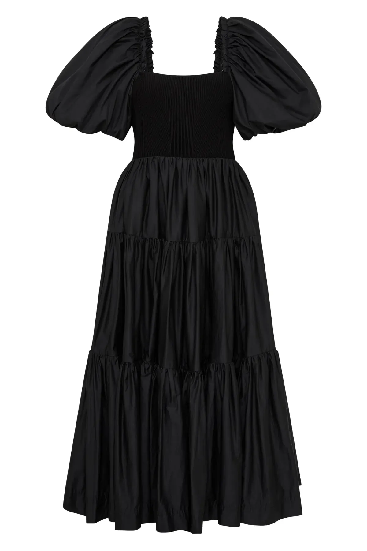 Aje Cherished Casa Puff Sleeve Midi Dress Black Tiered Size AU 8 - Image 7