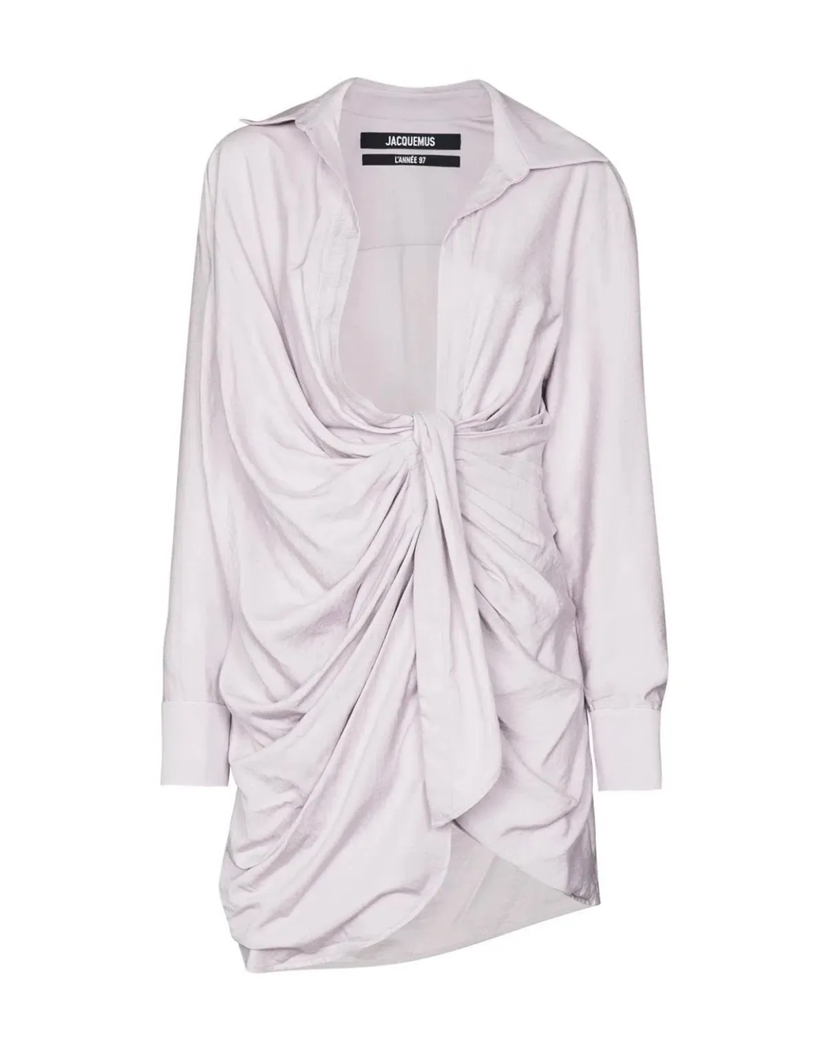 Jacquemus La Robe Bahia Knotted Shirt Dress Mini Lilac Size AU 8 - Image 3