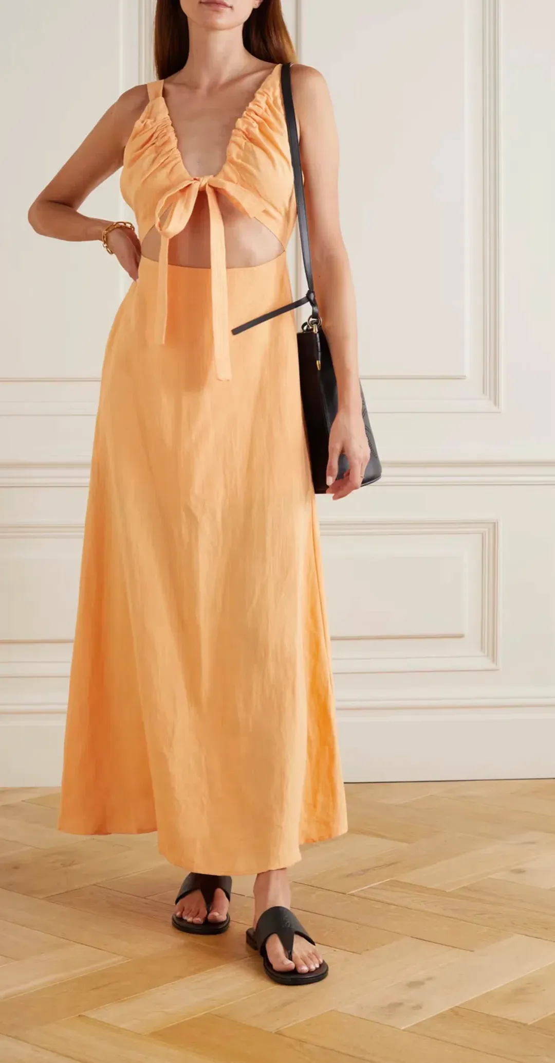 Bondi Born Tobgao Cutout Linen Maxi Dress Orange Size Small / AU 8 for rent on The Volte - main image