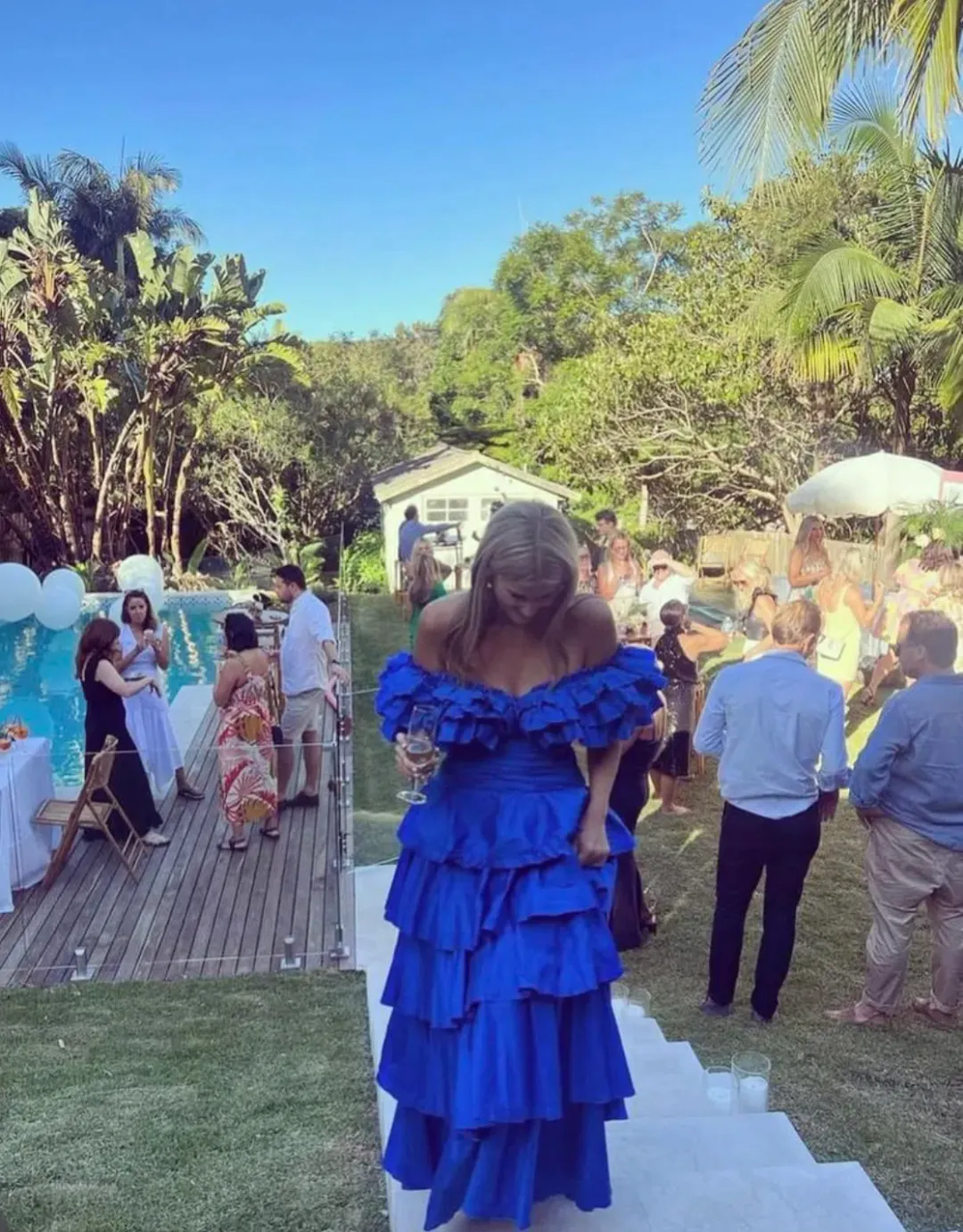 Aje Eleni Tiered Maxi And Rhythmic Frill Bodice Set Blue Size AU 12  for rent on The Volte - main image