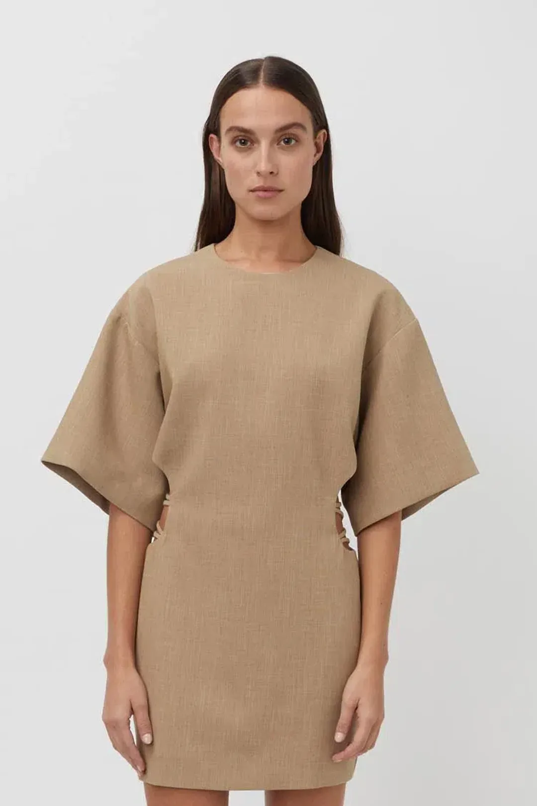 Camilla and Marc Fernando Mini Dress Flax Size 6 for rent on The Volte - main image