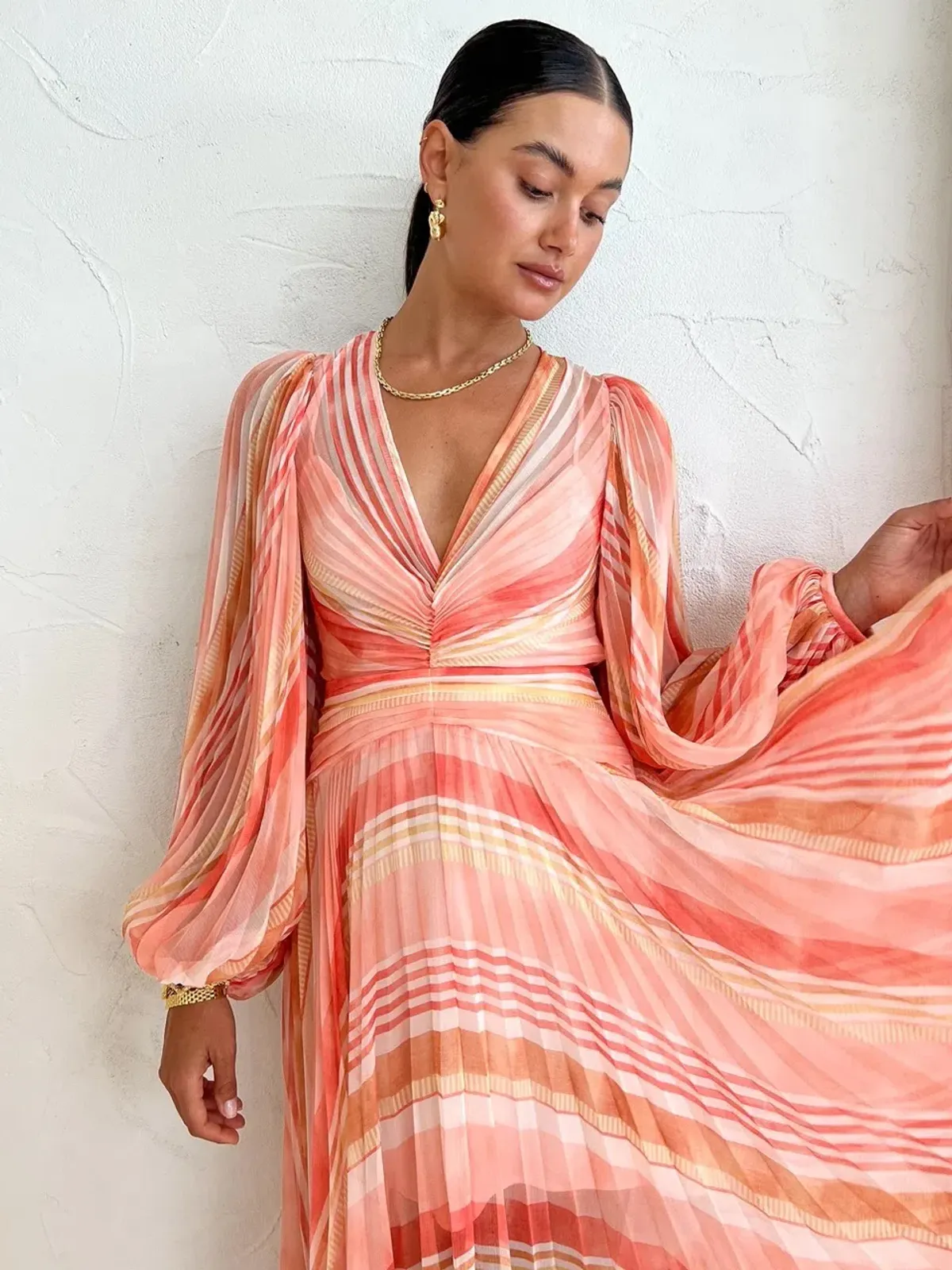 Acler Astone Dress Geo Stripe Orange Size AU 14 - Image 3