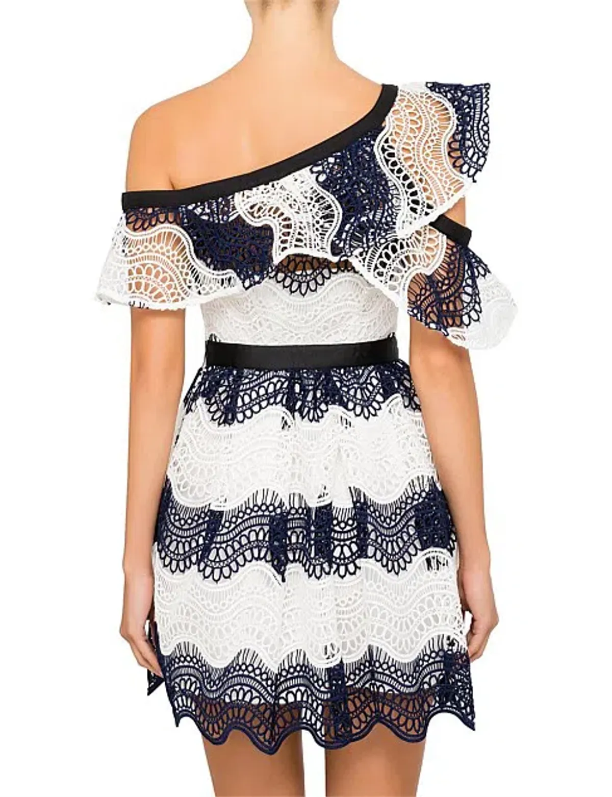 Self Portrait Wave Lace Frill Minidress Dress White/Navy Size10 - Image 2