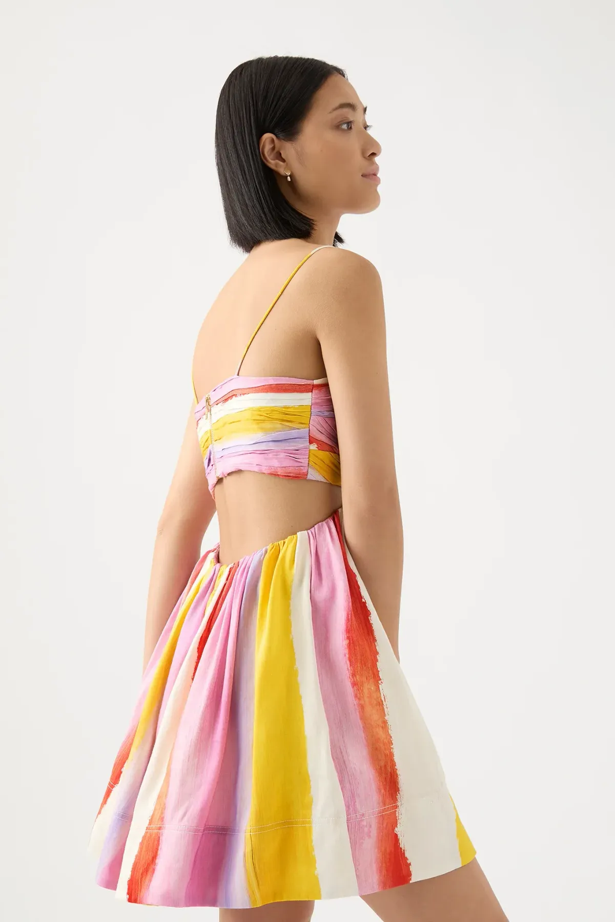 Aje Aurora Stripe Liza Ruched Baby Doll Mini Dress Cut Out Multi-colored Size AU 12 - Image 3