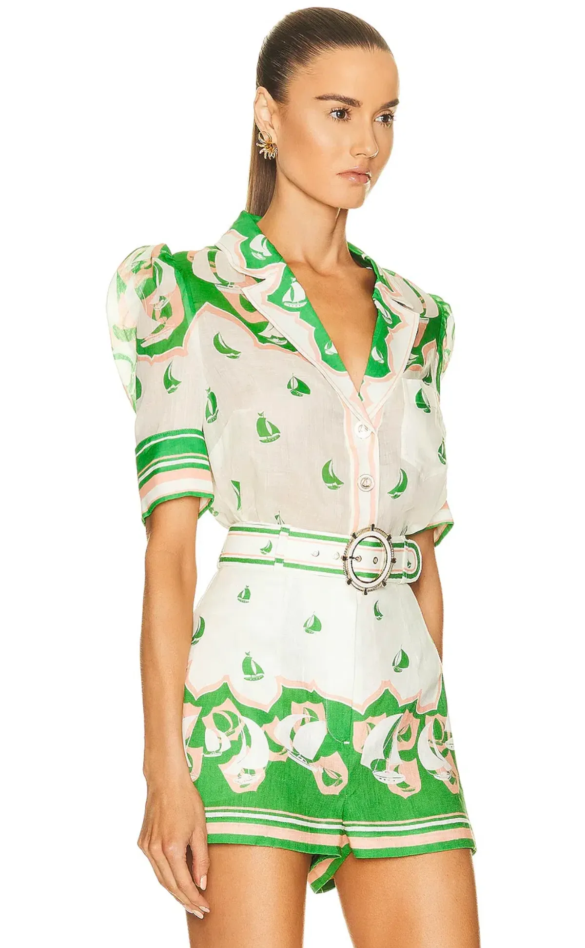 Zimmermann High Tide Sailboats Shirt Size 0 and Shorts Size 1 Set in Green Sailboats - Image 6