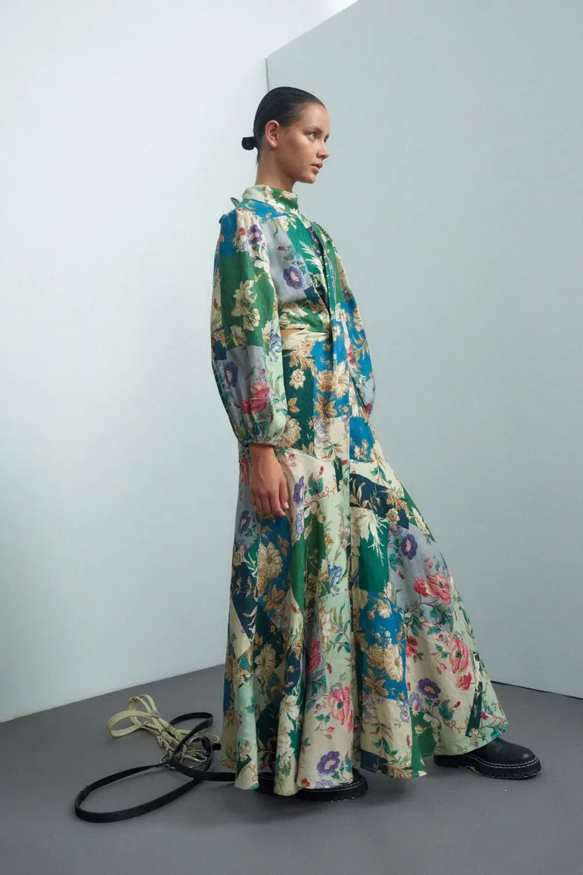 Alemais Loretta Long Sleeve Cutout Linen Patchwork Midi Dress Multi Size 10 - Image 6