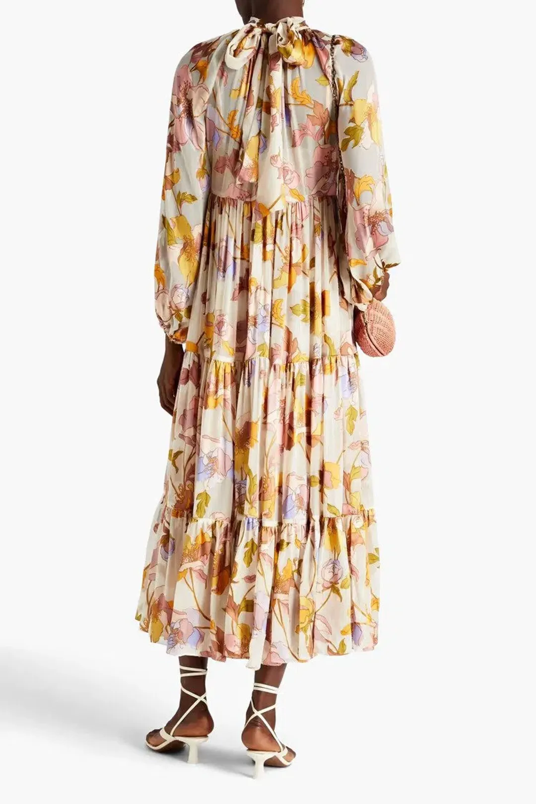 Zimmermann Tempo Gathered Floral Print Fil Coupé Chiffon Midi Dress Size 0/Au 8  for rent on The Volte - main image