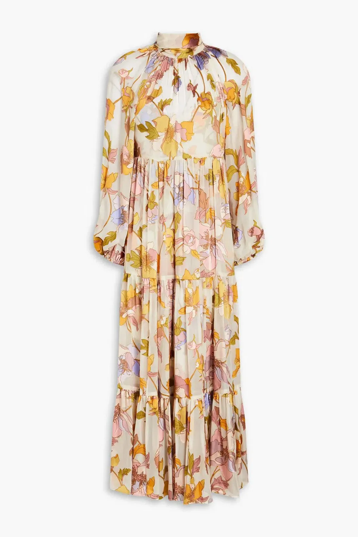 Zimmermann Tempo Gathered Floral Print Fil Coupé Chiffon Midi Dress Size 0/Au 8  - Image 3