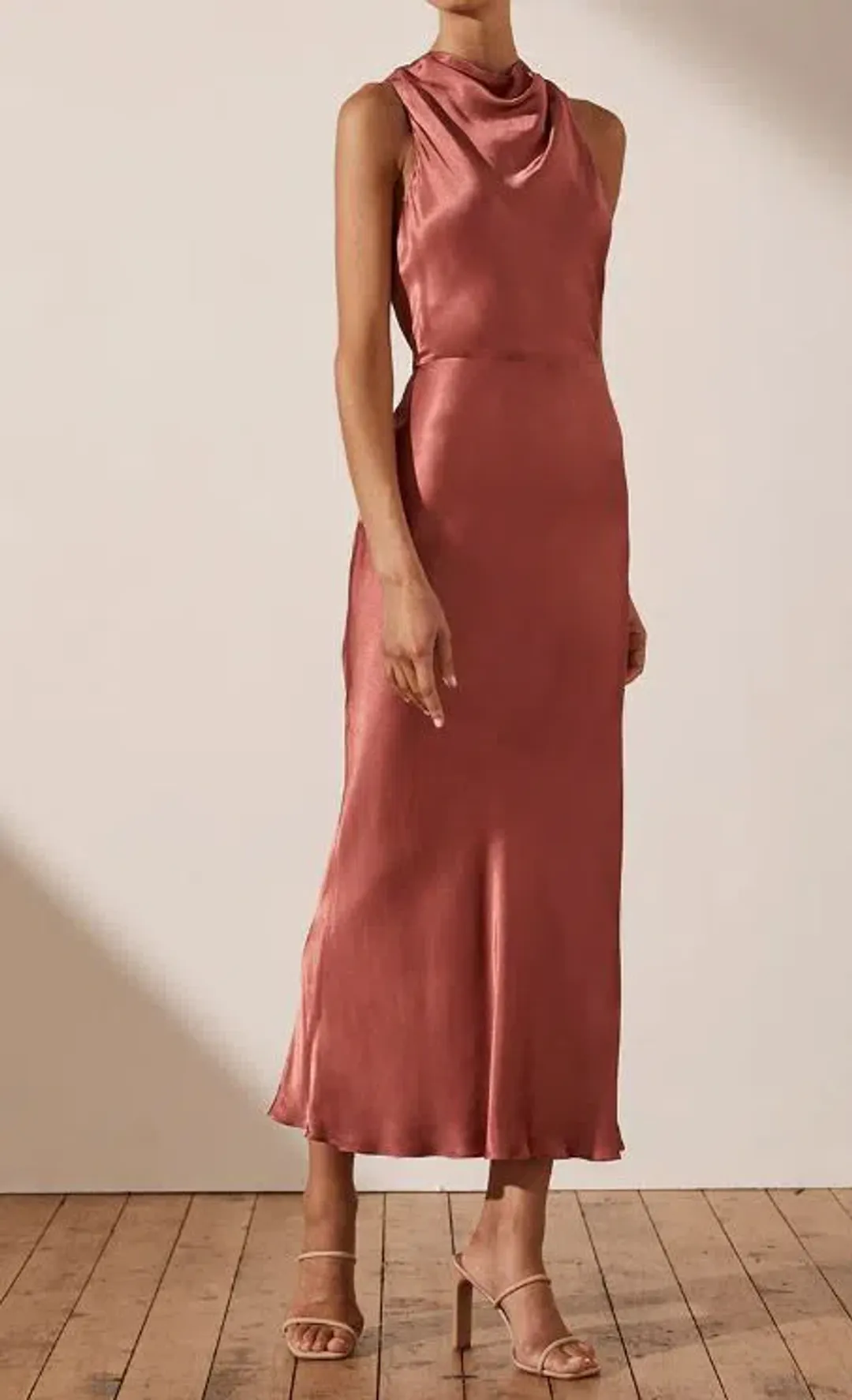 Shona Joy La Lune High Neck Midi Dress Terracotta Size 8  for rent on The Volte - main image