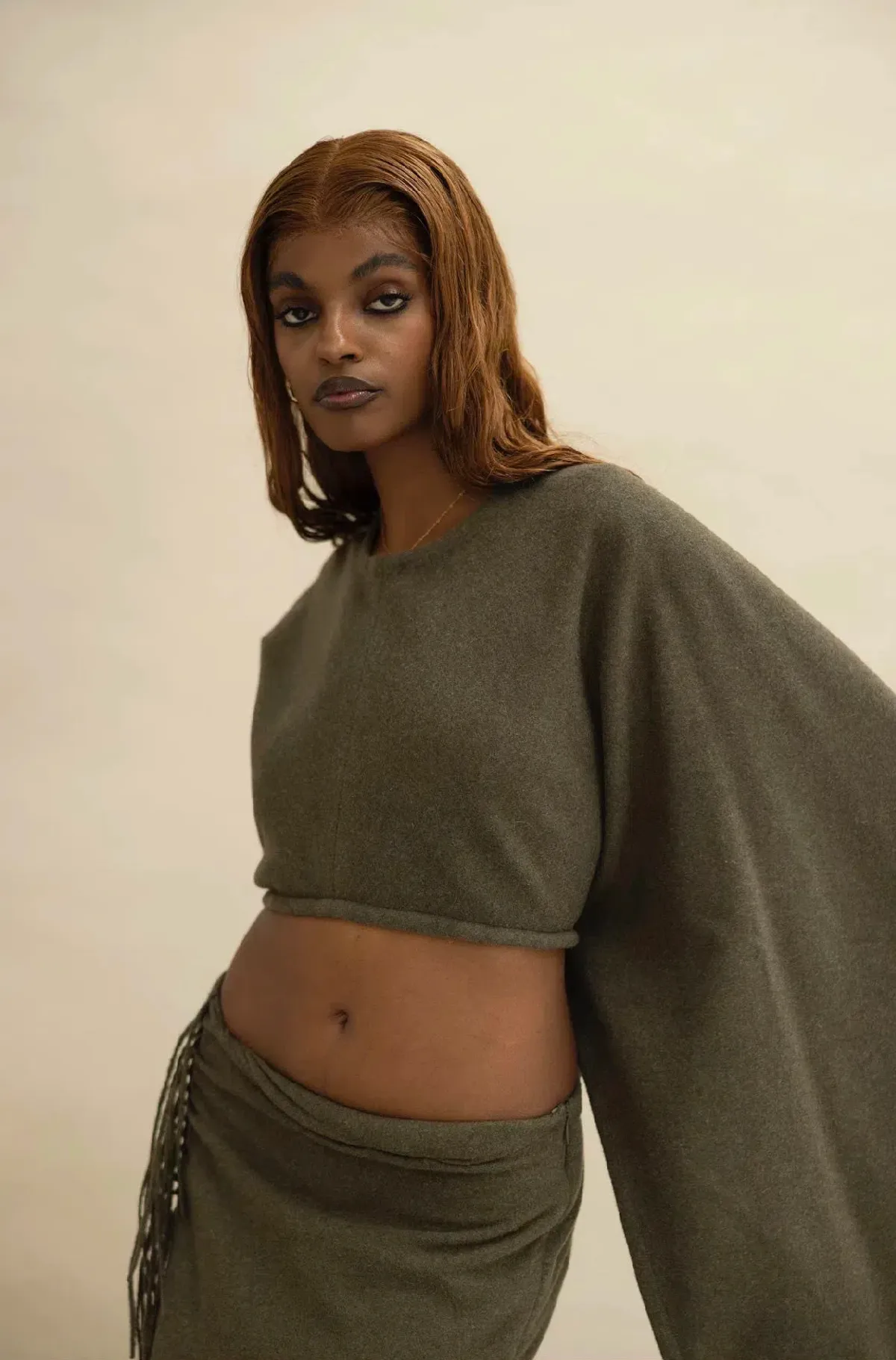 Christopher Esber Tassel Sleeve Scarf Crop Top and Sarong Skirt Set Green Size 8 - Image 4