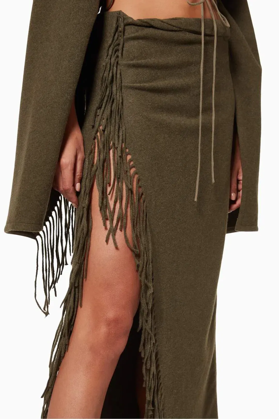 Christopher Esber Tassel Sleeve Scarf Crop Top and Sarong Skirt Set Green Size 8 for rent on The Volte - main image