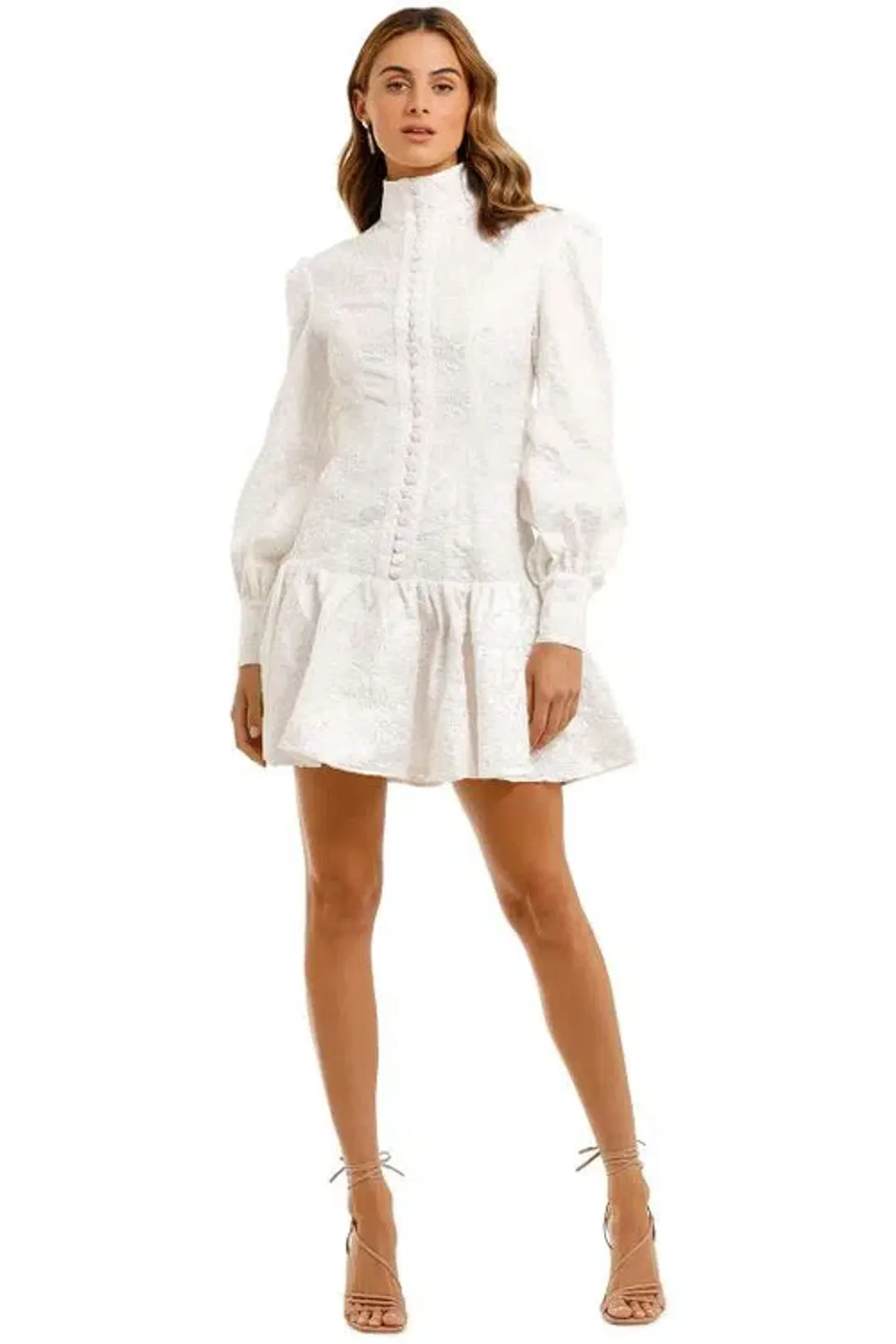 Leo Lin Rose Lace Short Dress White Size 10  for rent on The Volte - main image