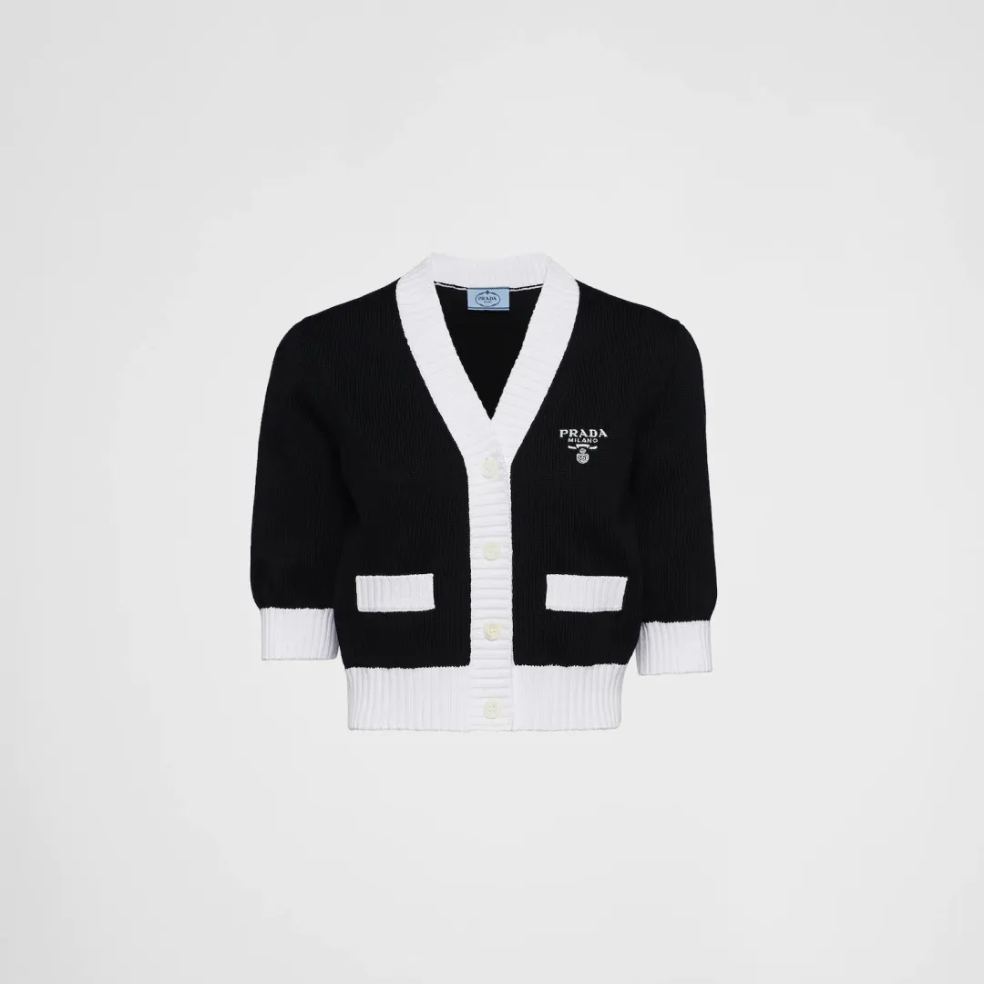Prada Cropped Cotton Cardigan Black Size AU 6 for rent on The Volte - main image