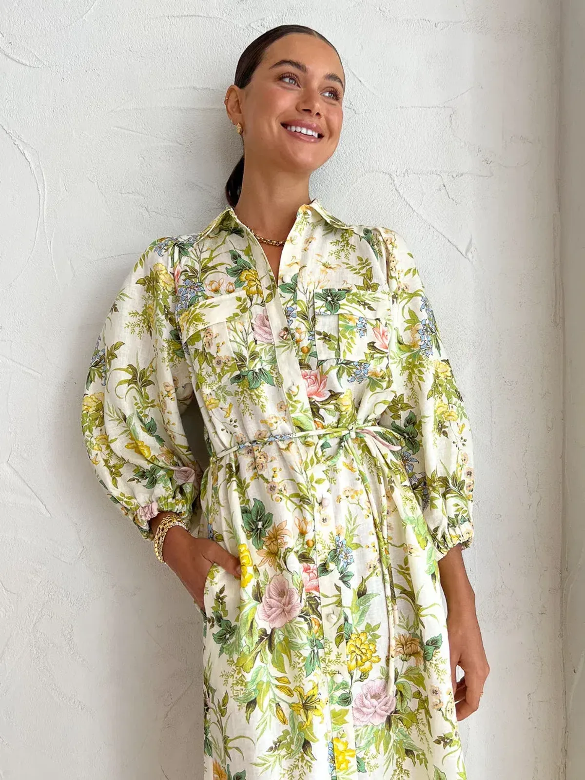 Alemais Eden Midi Shirt Dress Belted Floral Print Linen Size AU 10  - Image 7