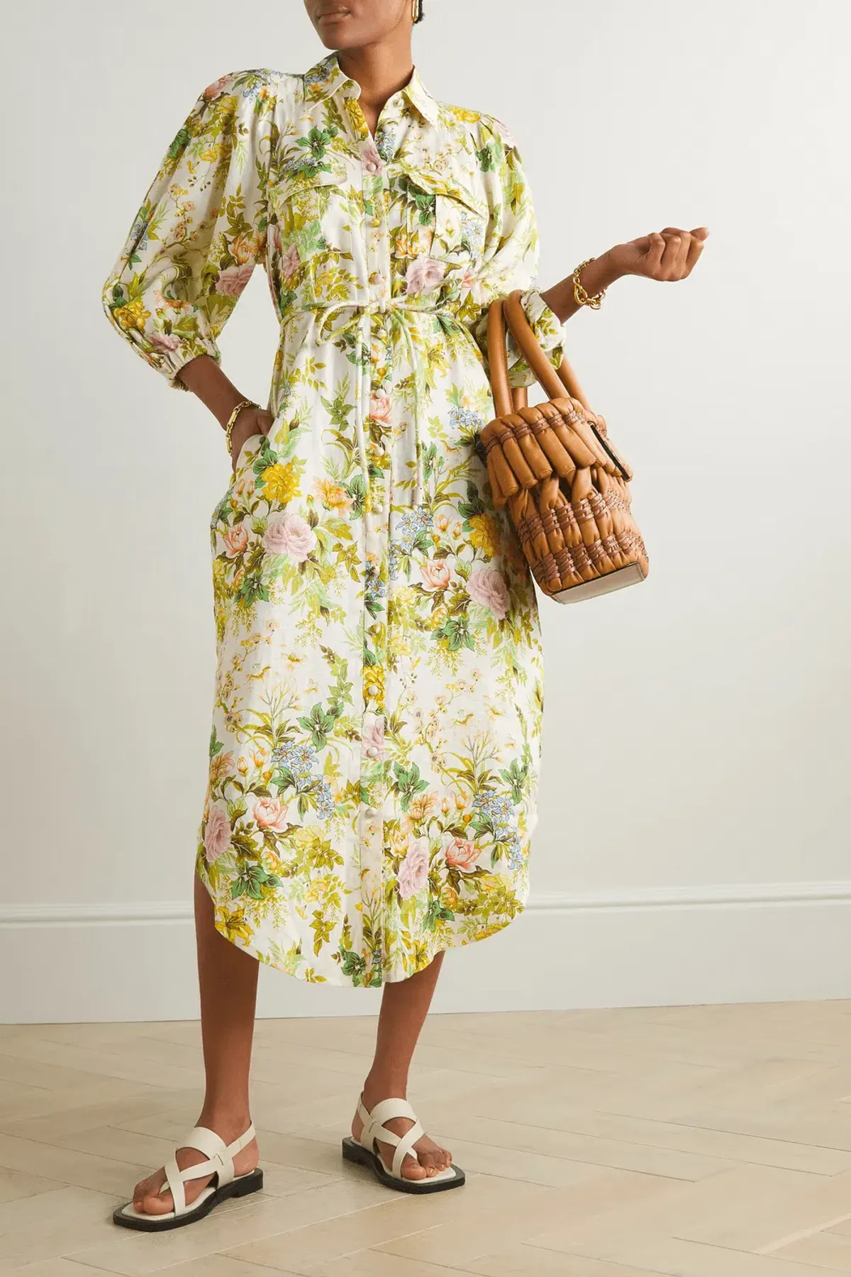 Alemais Eden Midi Shirt Dress Belted Floral Print Linen Size AU 10  - Image 2