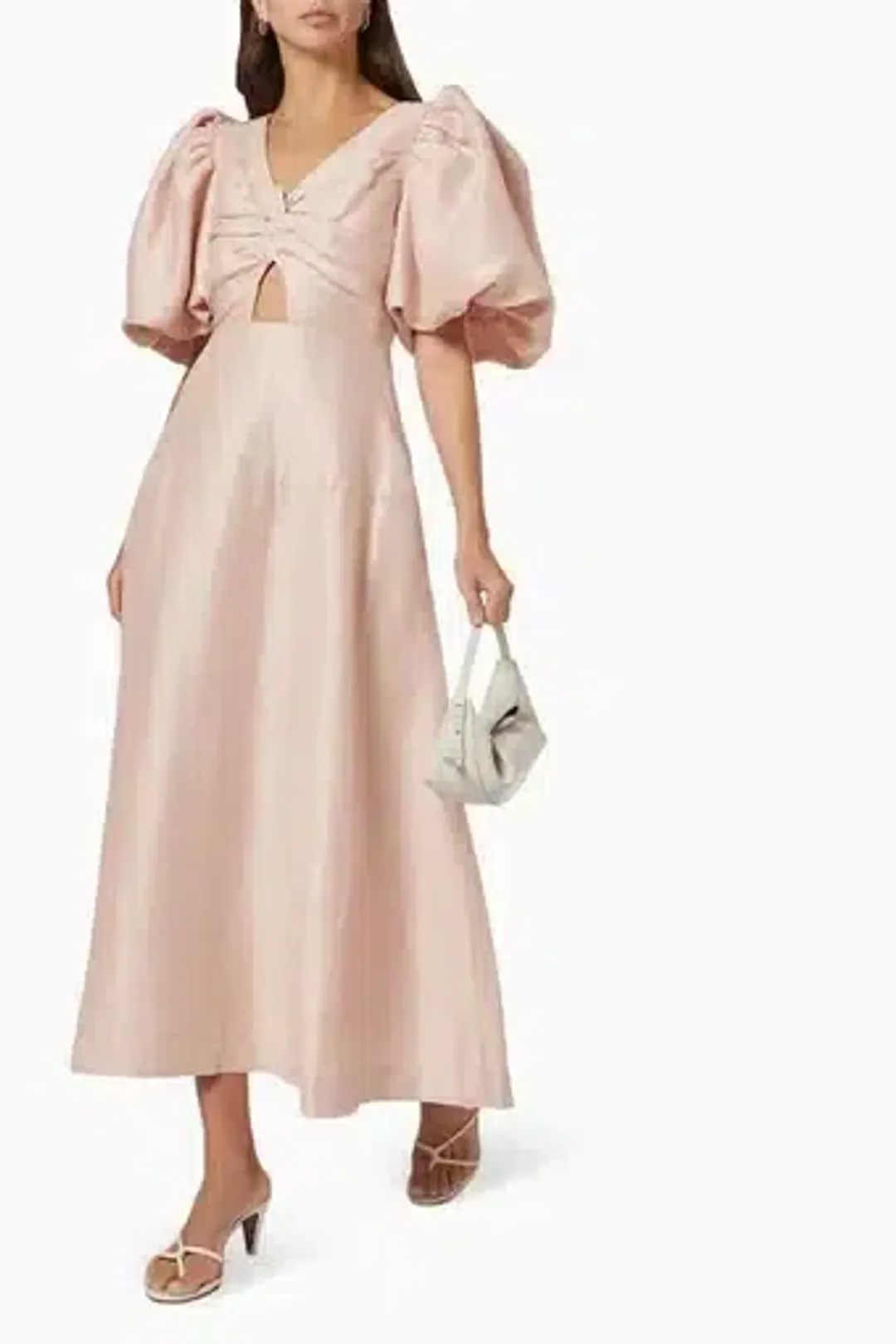 AJE DUSK KNOT PUFF SLEEVE MIDI DRESS BLUSH SIZE 8 for rent on The Volte - main image
