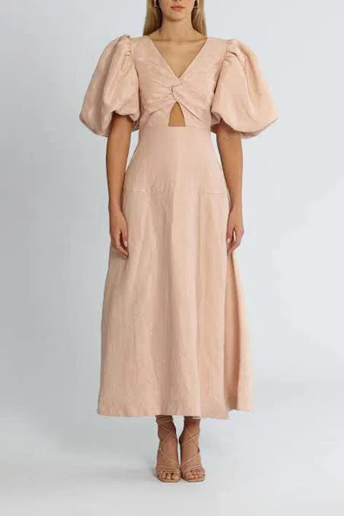 AJE DUSK KNOT PUFF SLEEVE MIDI DRESS BLUSH SIZE 8 - Image 6