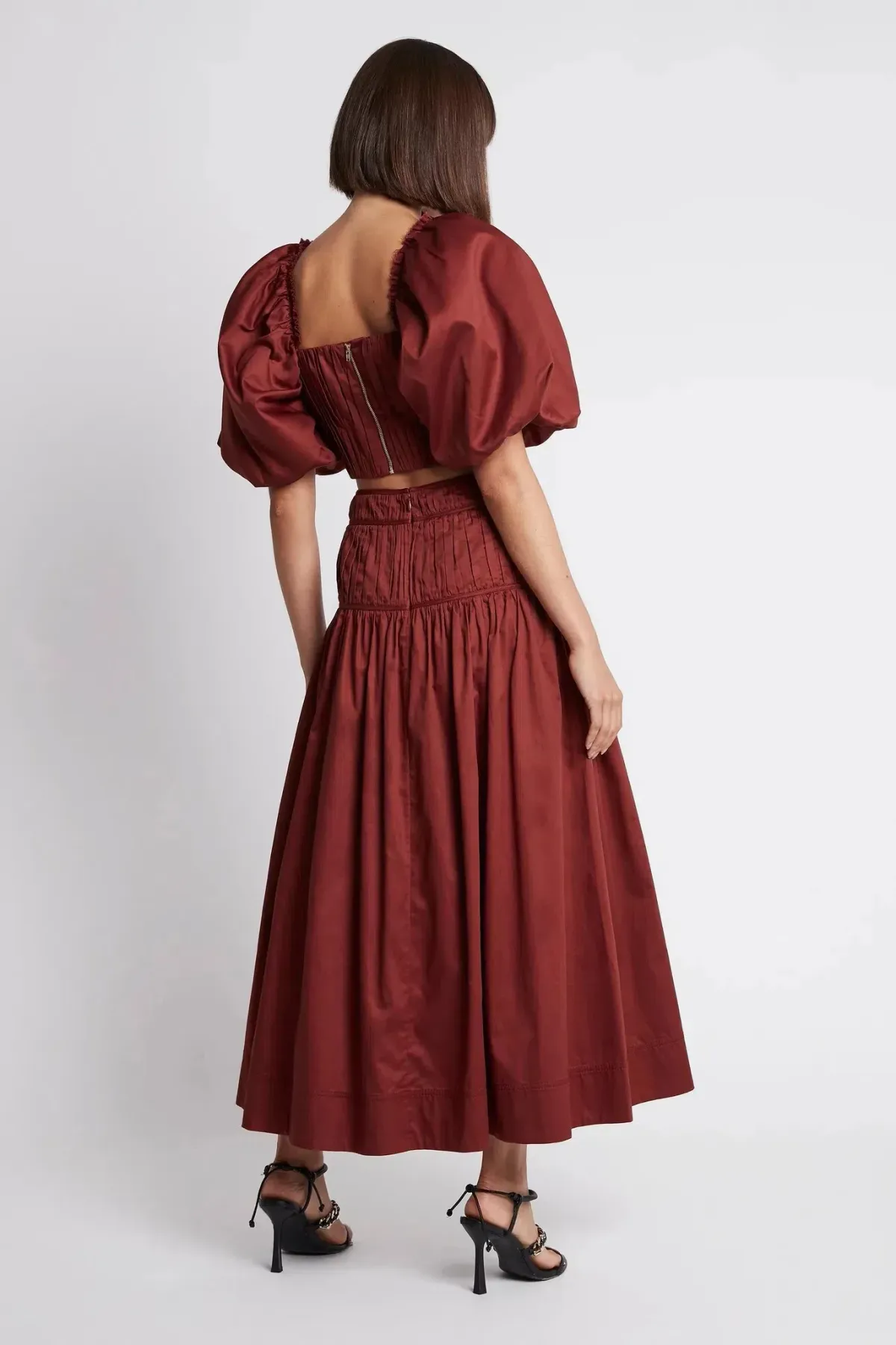 Aje Enamour Midi Skirt & Puffed Sleeve Cropped Top Set Burgundy Size 4 - Image 2