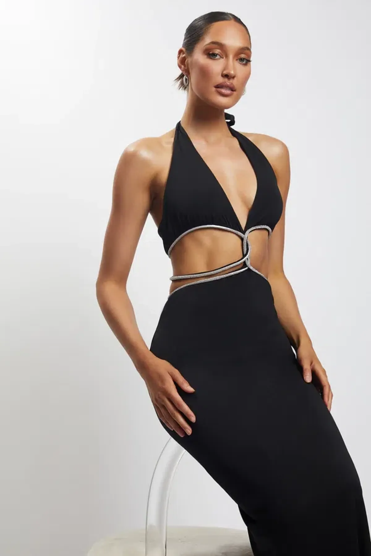 Meshki Nicha Diamante Cut Out Midi Dress Black Size 8 - Image 3