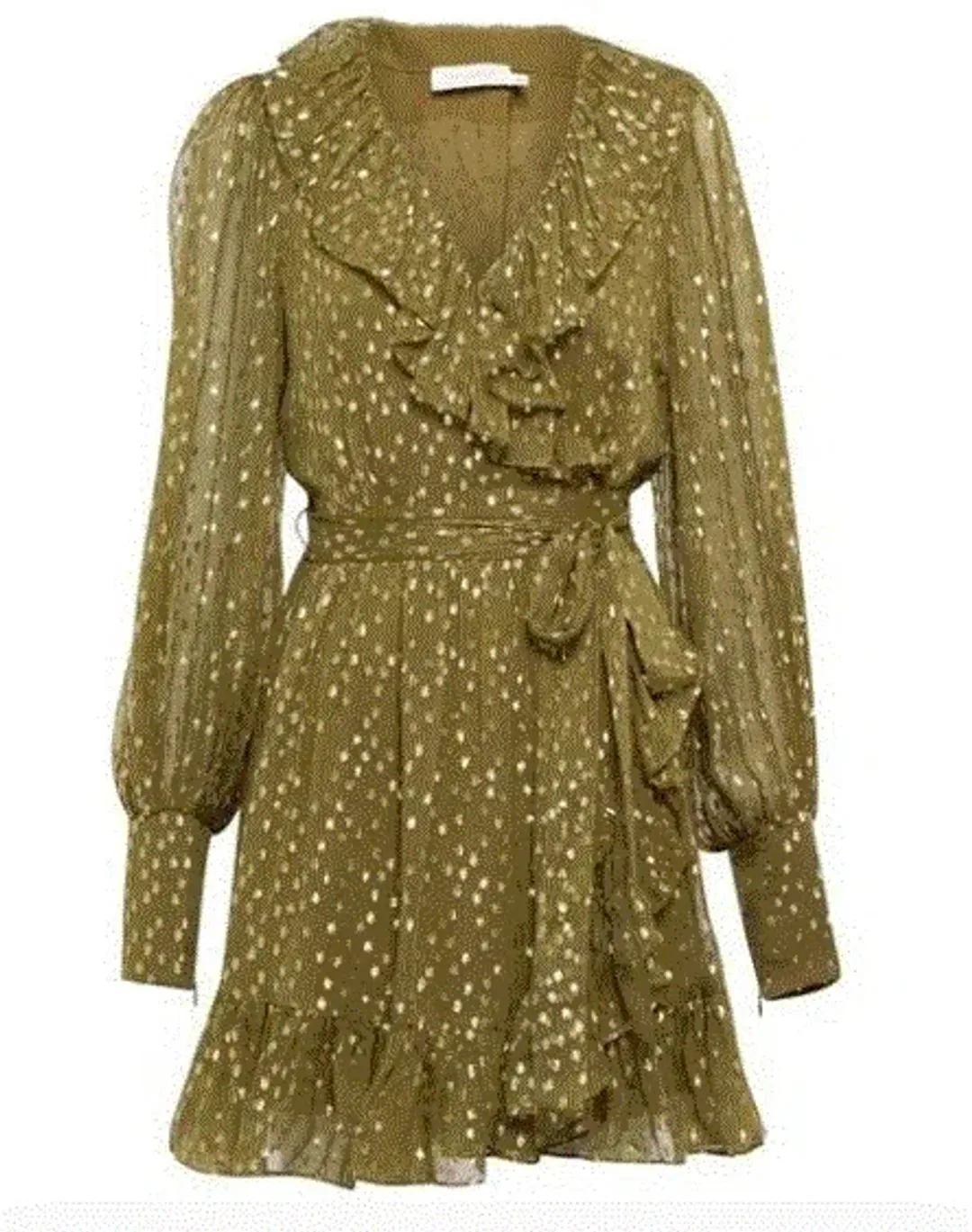 Zimmermann Lurex Wrap Mini Dress Khaki Size 1 / 10 AU for rent on The Volte - main image