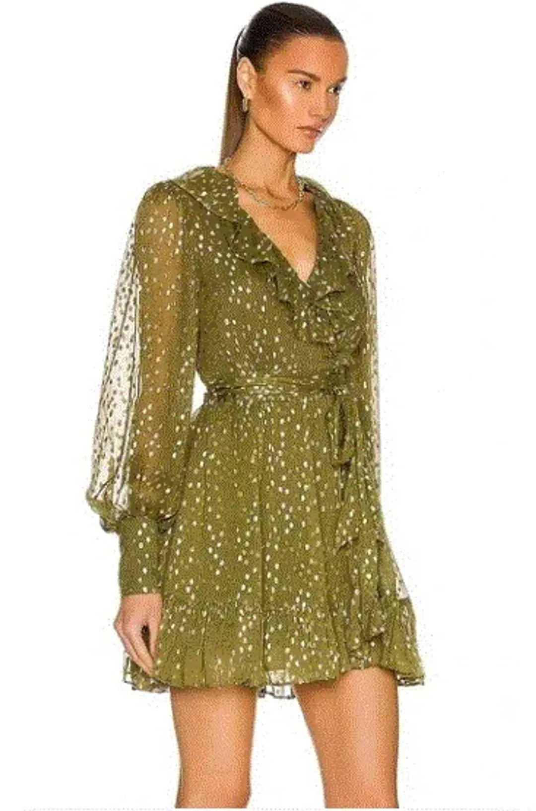 Zimmermann Lurex Wrap Mini Dress Khaki Size 1 / 10 AU for rent on The Volte - main image