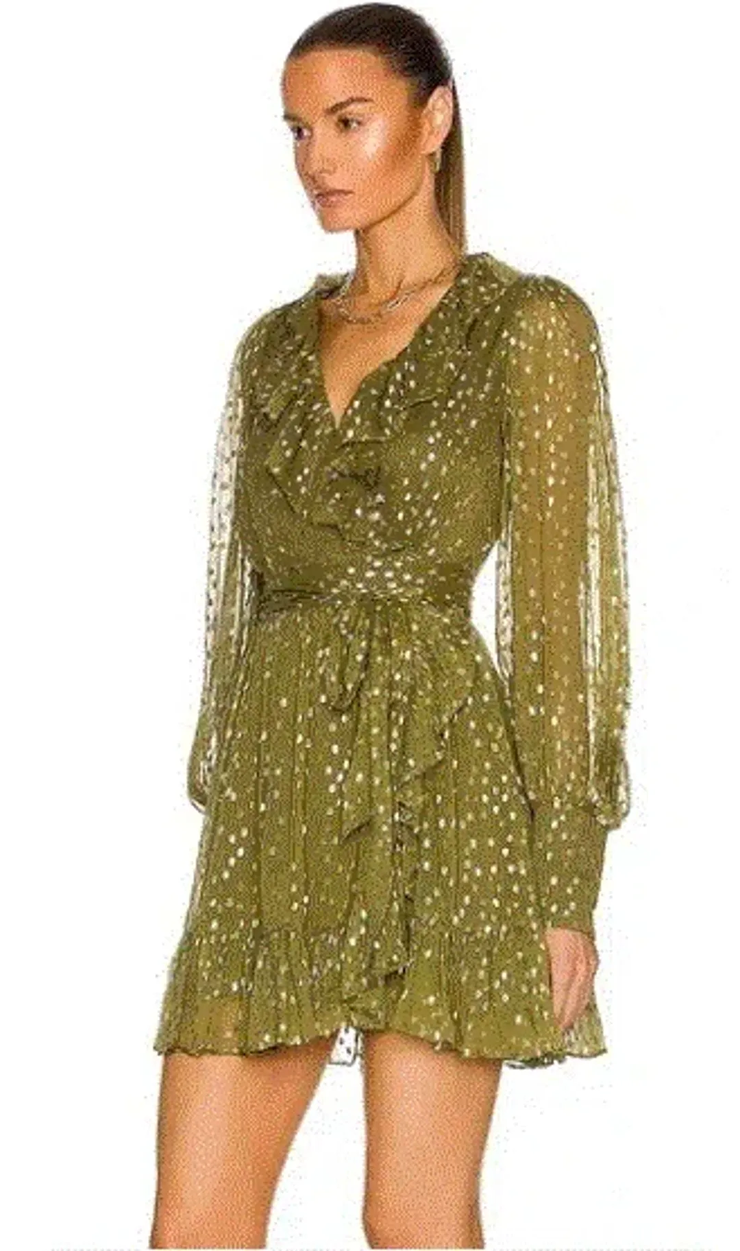 Zimmermann Lurex Wrap Mini Dress Khaki Size 1 / 10 AU for rent on The Volte - main image