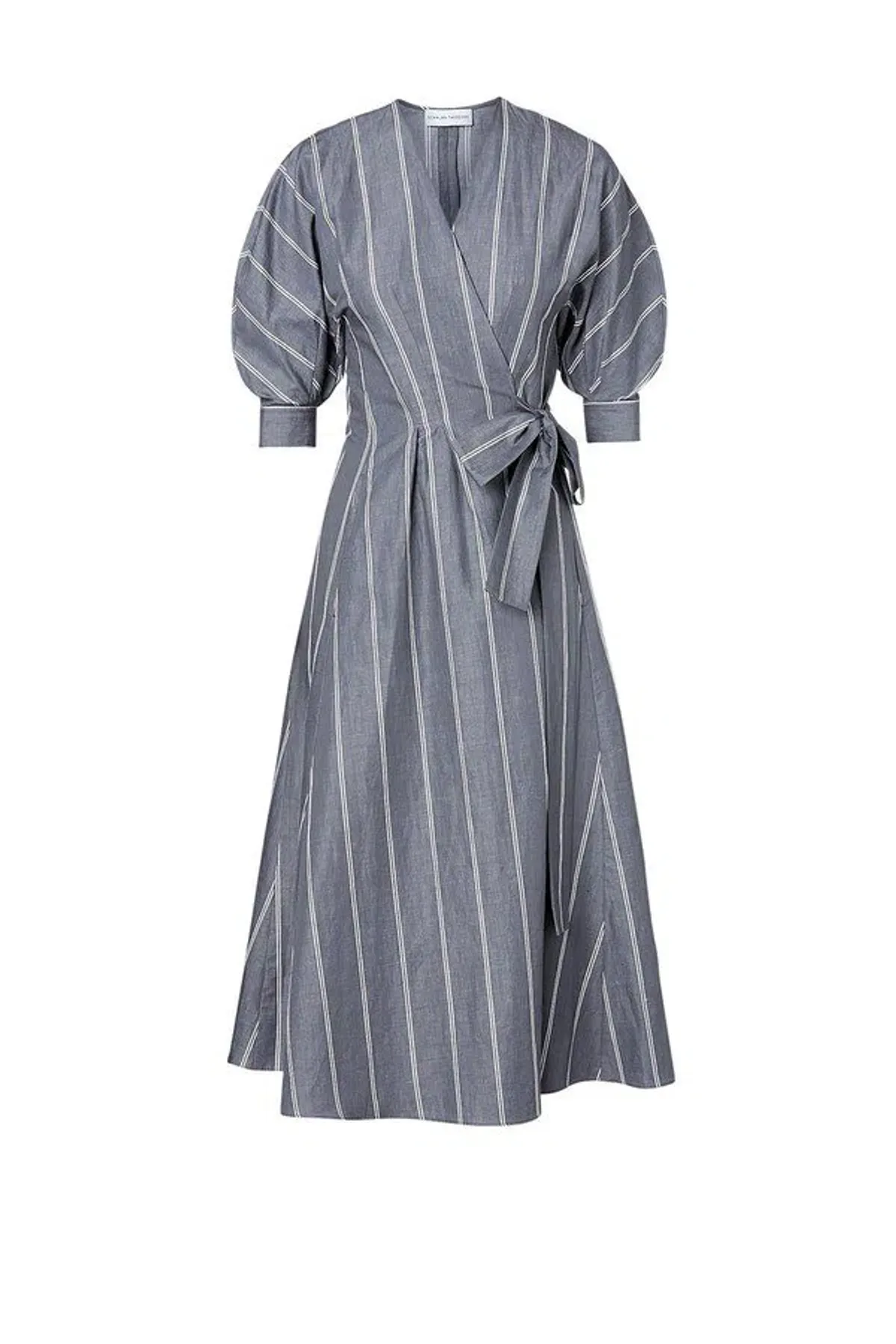 Scanlan Theodore The Stripe Cotton Wrap Dress Grey Size 6 - Image 5