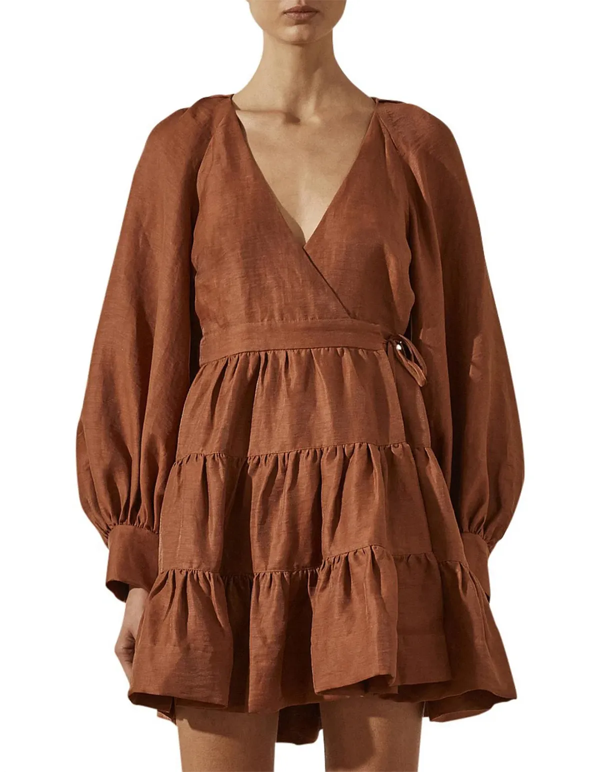 Shona Joy Elsa Wrap Mini Dress Burnt Red Size 8 - Image 3