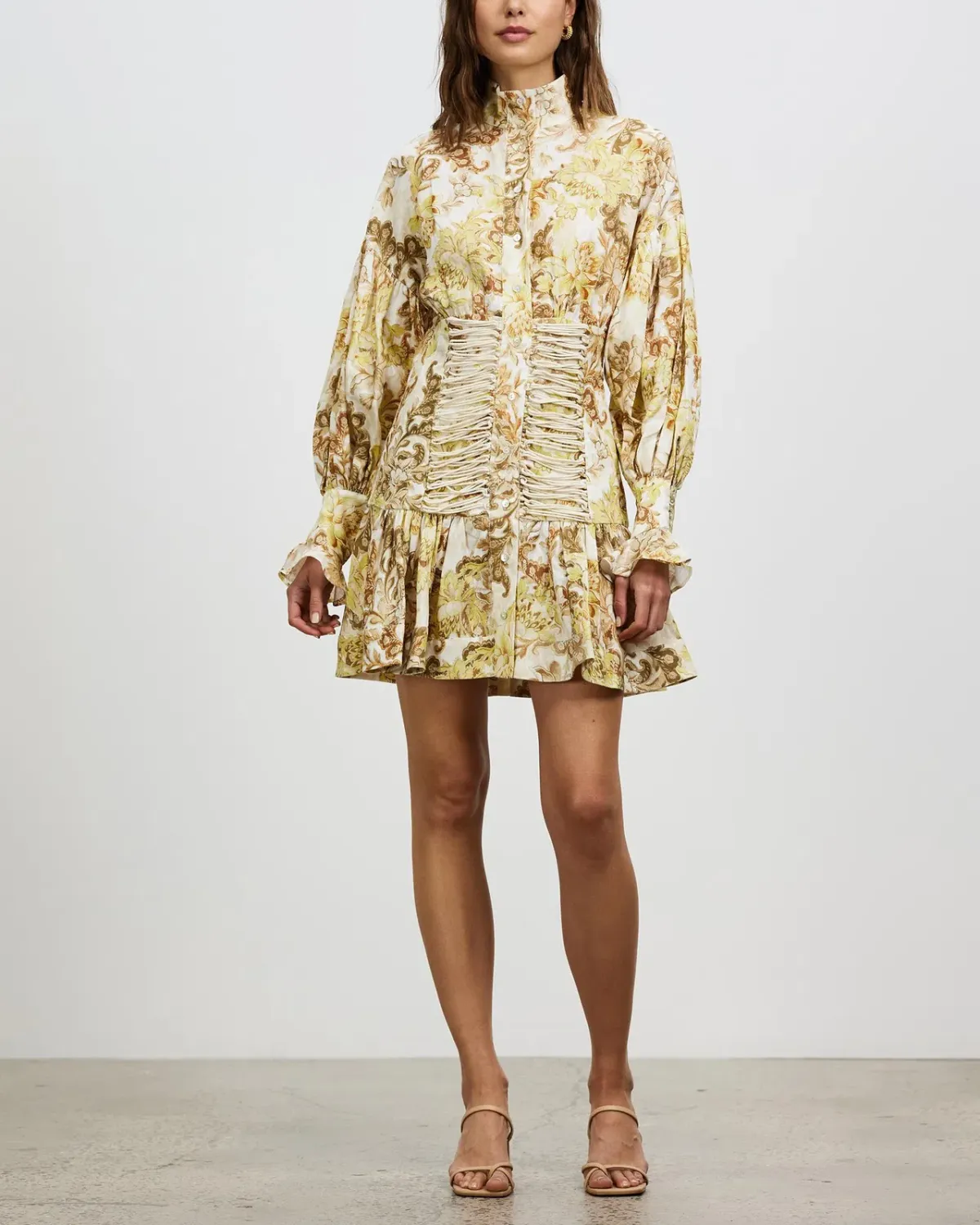 Alémais Bernadette Corset Mini Dress Long Sleeve Linen Print Size 8 - Image 2