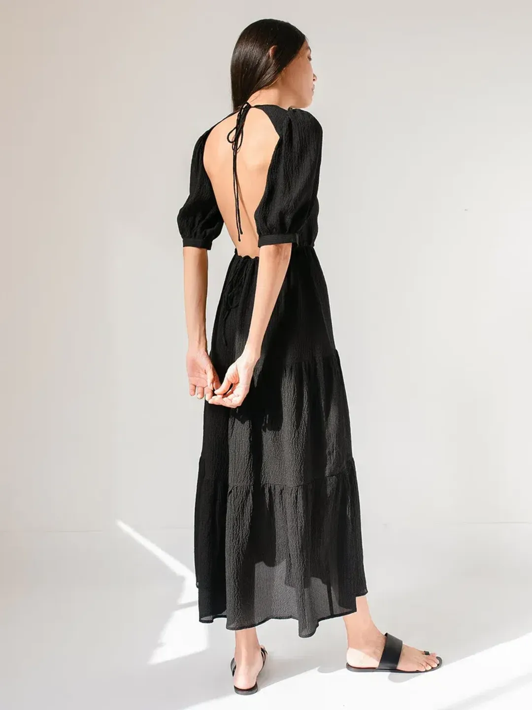 Sir The Label Indre Open Back Midi Dress Puff Sleeves Black Size 2 / Au 10  for rent on The Volte - main image