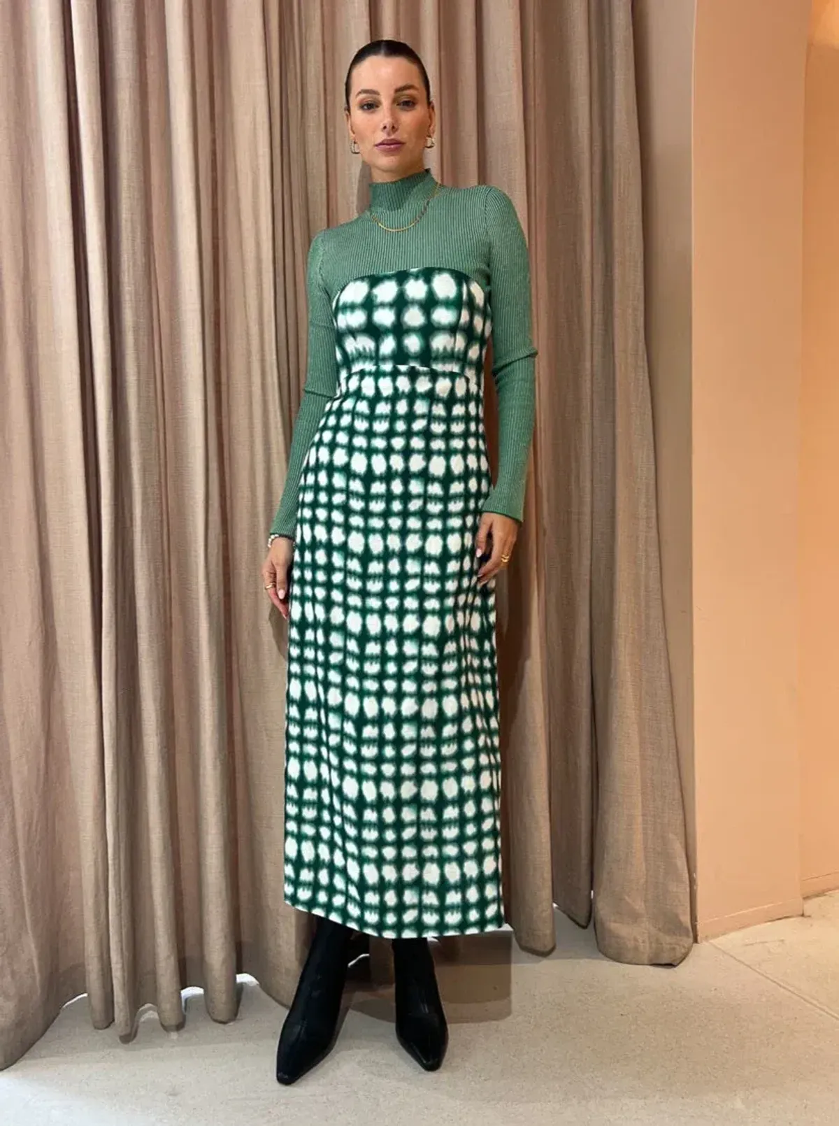 Roame Perez Dress in Emerald Shibori Print Midi Dress Green Print Size 2/AU 10 - Image 3